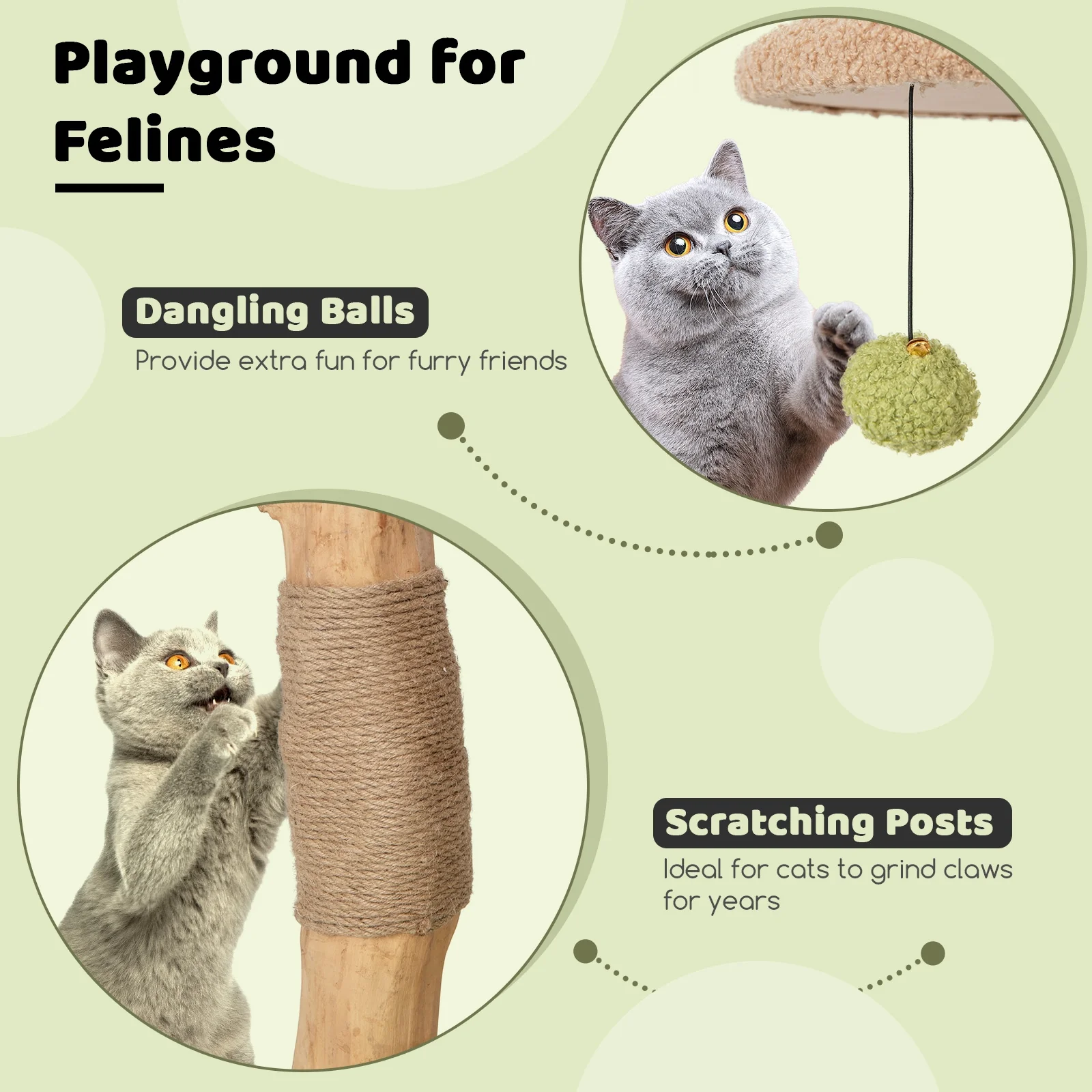 43 Inch Wooden Cat Tree, Padded Top Perch, Green - Image 7