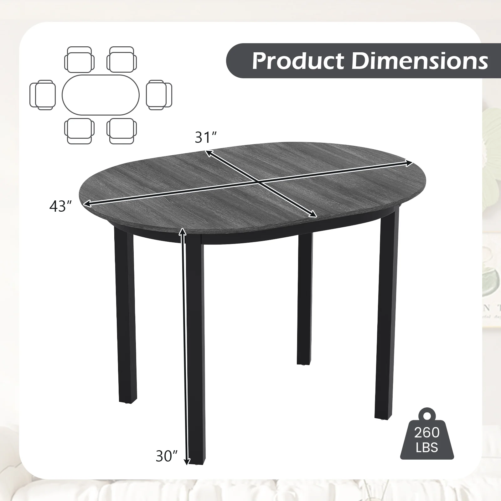43 Inch Wooden Dining Table, Rubber Wood Legs, Black - Image 6