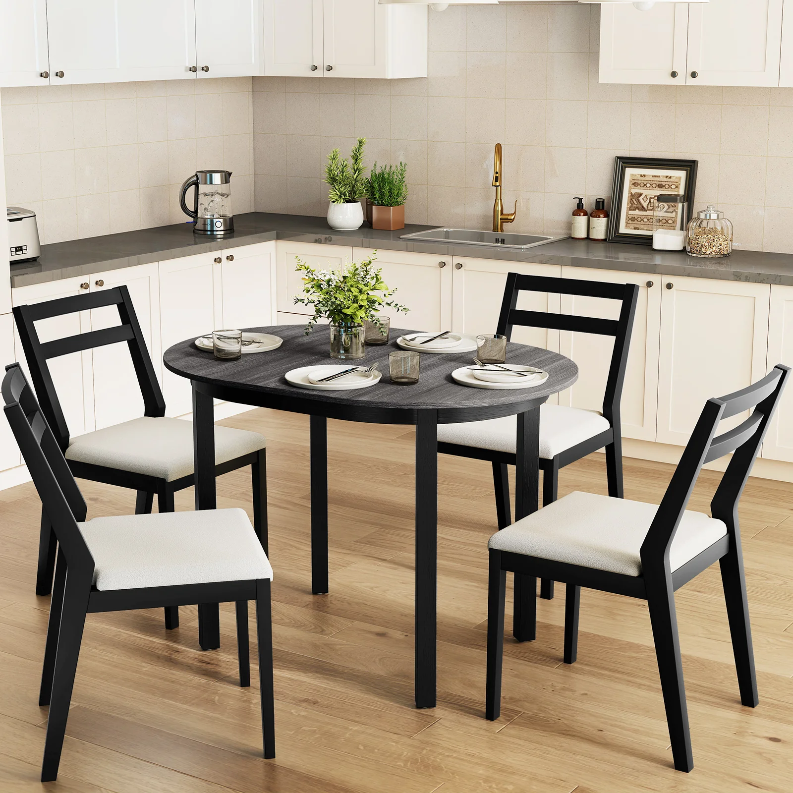 43 Inch Wooden Dining Table, Rubber Wood Legs, Black - Image 7