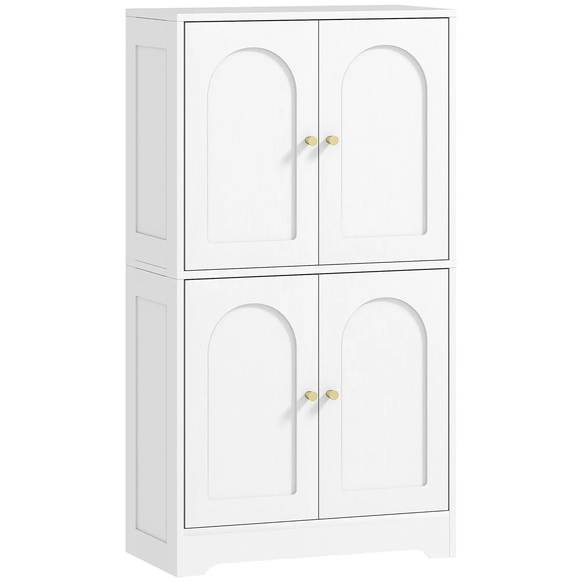 43" Kitchen Pantry Cabinet, Freestanding, 4 Arched Doors, 2 Adjustable Shelves, White
