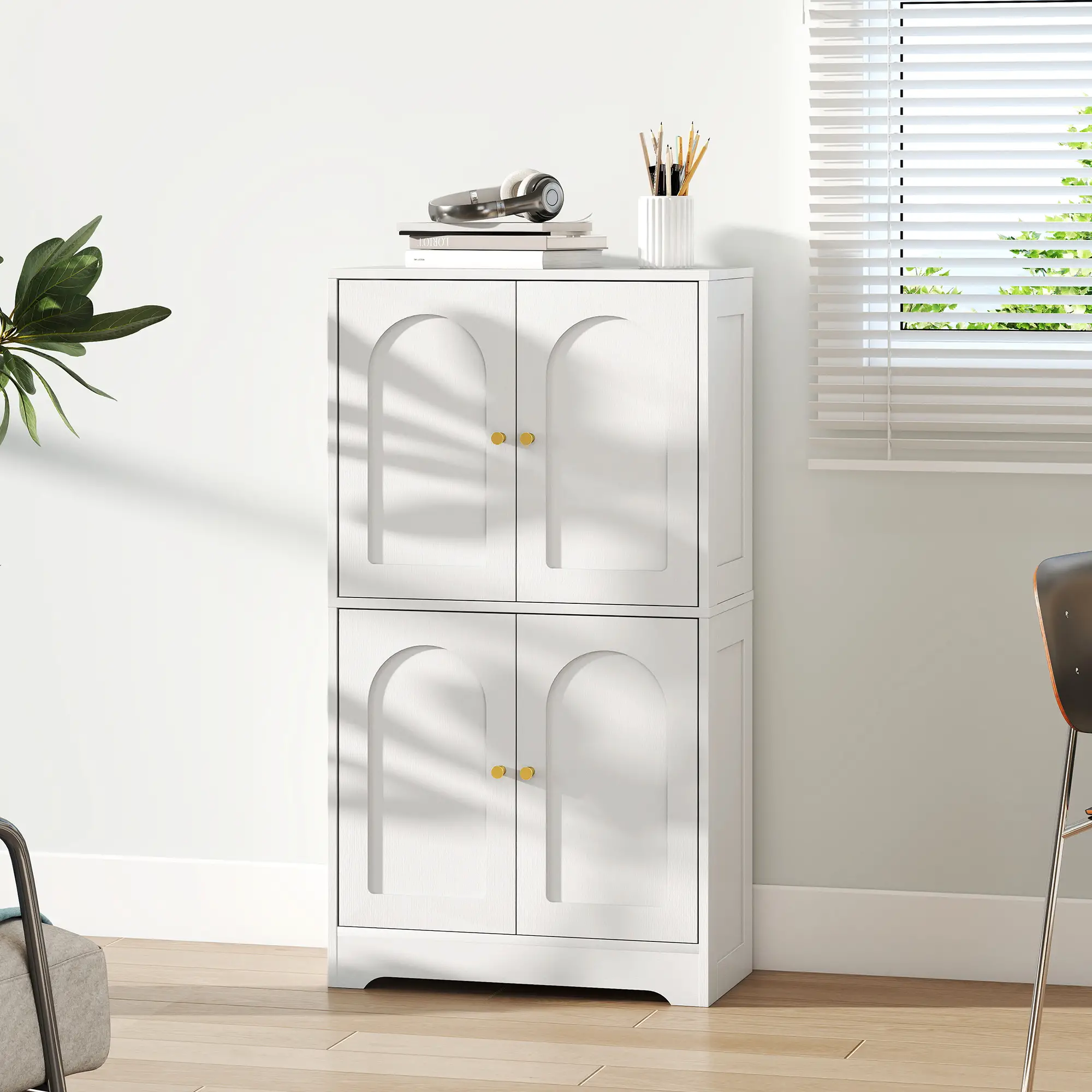 43" Kitchen Pantry Cabinet, Freestanding, 4 Arched Doors, 2 Adjustable Shelves, White - Image 10