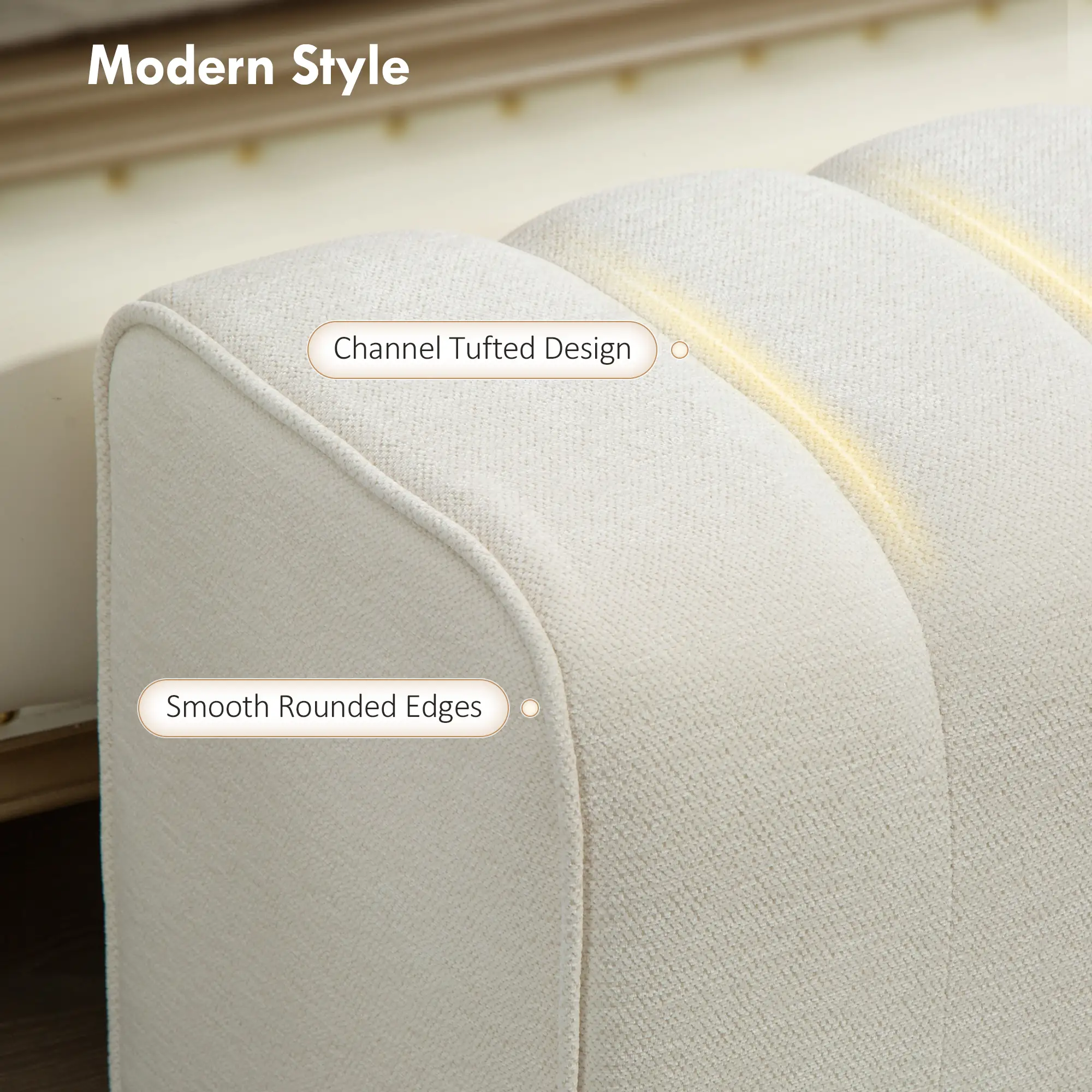 43" Upholstered Bed Bench, 485 lbs Capacity, Cream White - Image 4