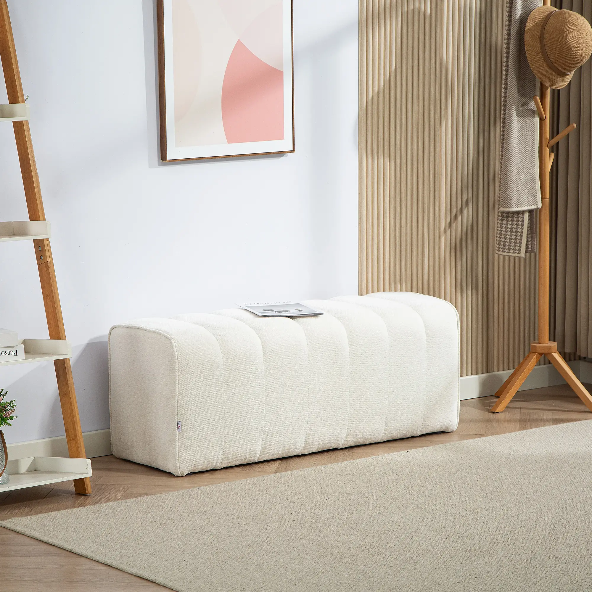43" Upholstered Bed Bench, 485 lbs Capacity, Cream White - Image 8