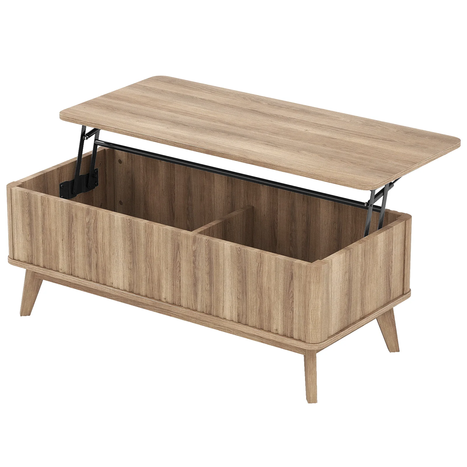 43.5" Rectangle Wooden Fluted Lift Top Coffee Table, Walnut - Image 2