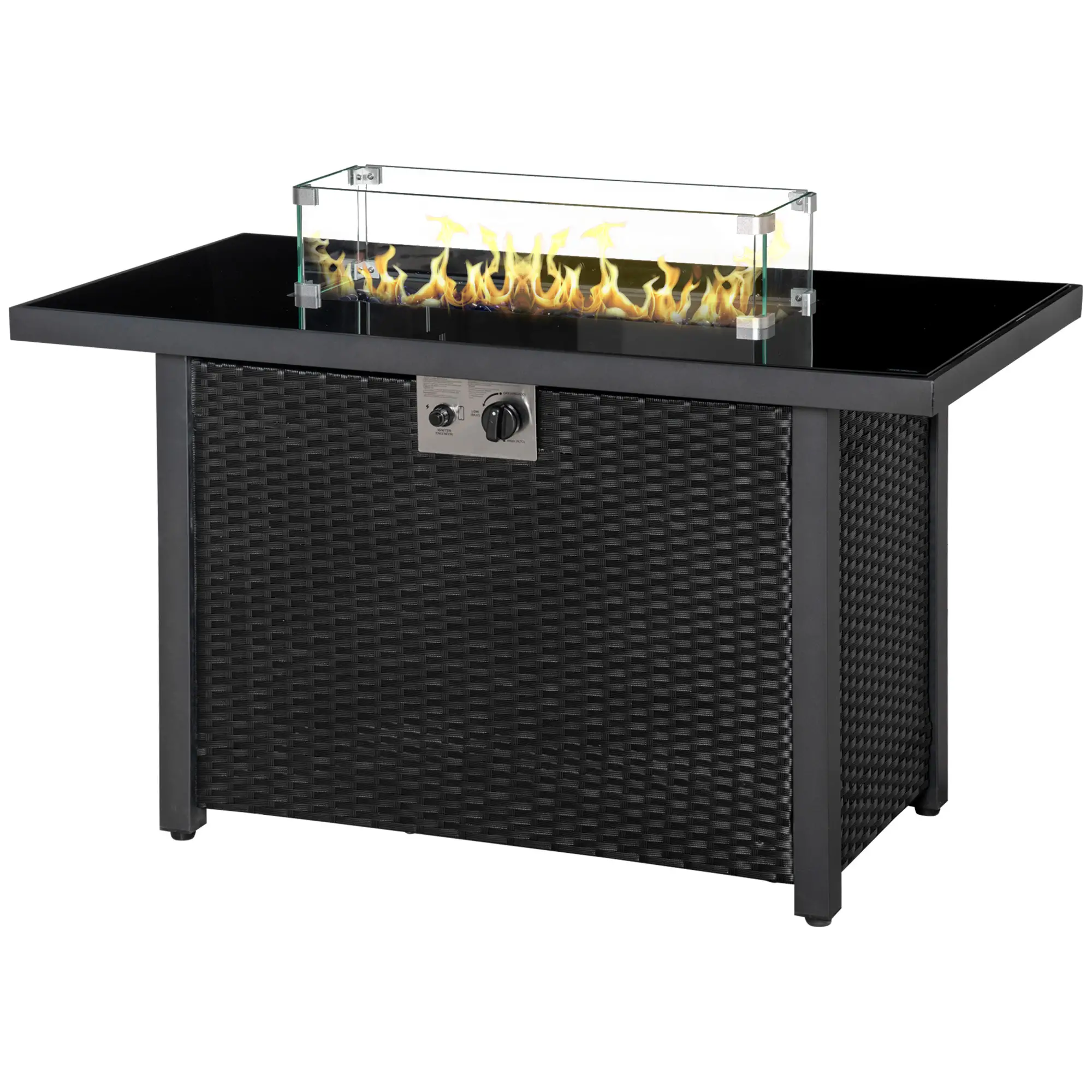 43in Propane Fire Pit Table, 50,000 BTU, Blue Glass Rock, Black - Image 11