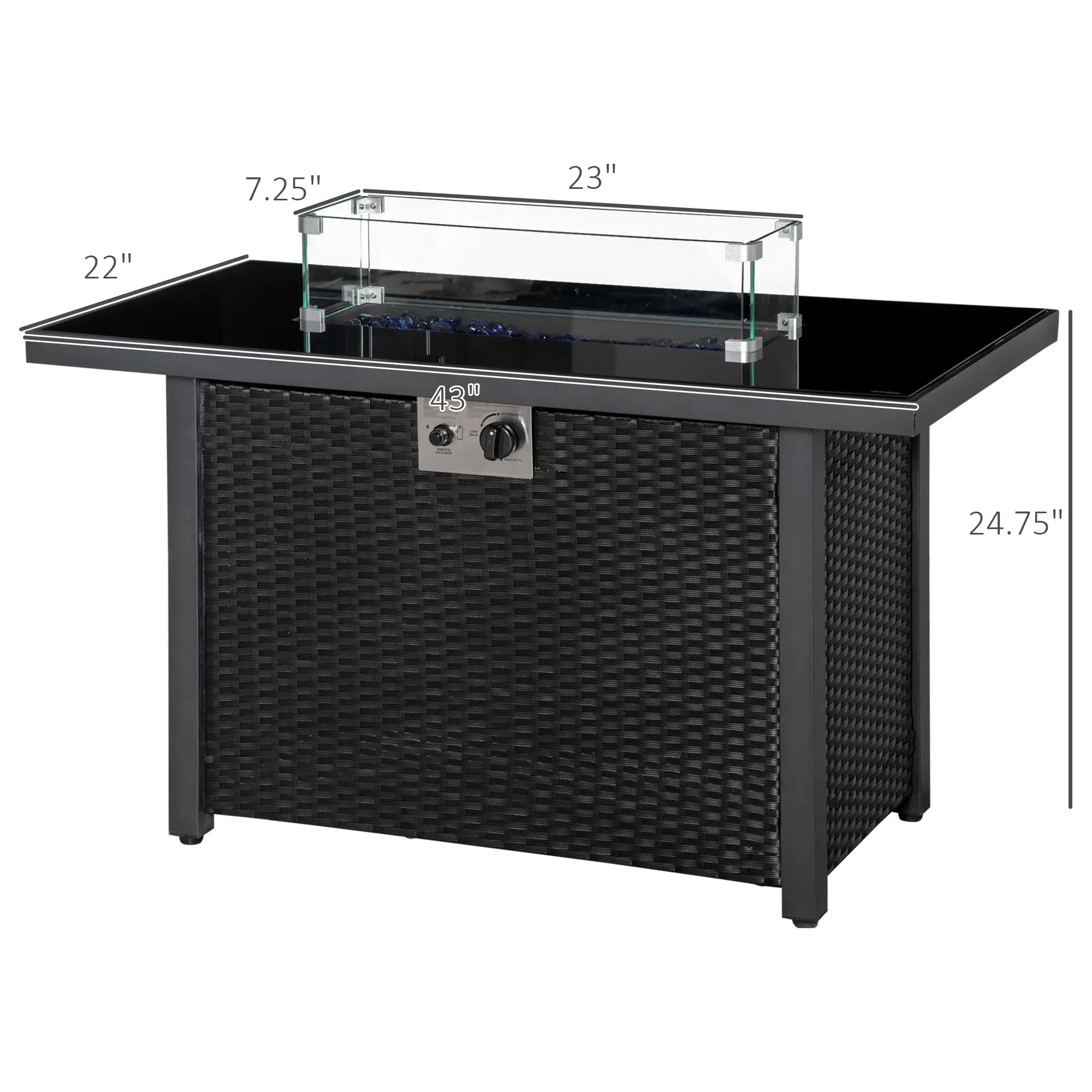 43in Propane Fire Pit Table, 50,000 BTU, Blue Glass Rock, Black - Image 3