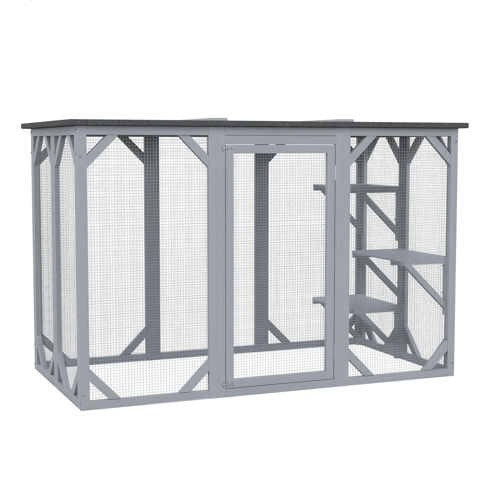 44.1" H Cat Cage, Indoor Outdoor Wooden Pet House, Small Animal Hutch, Grey