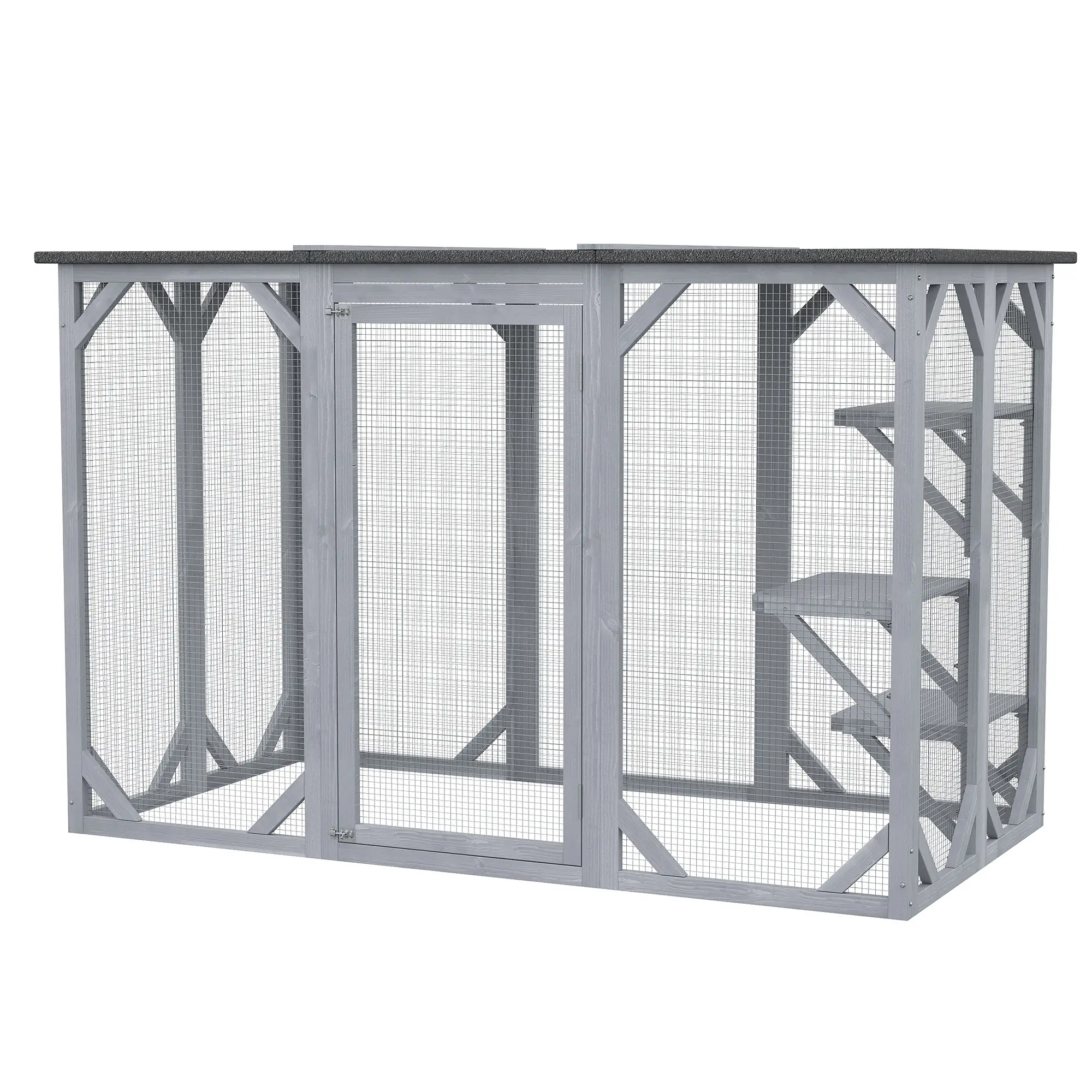 44.1" H Cat Cage, Indoor Outdoor Wooden Pet House, Small Animal Hutch, Grey - Image 11
