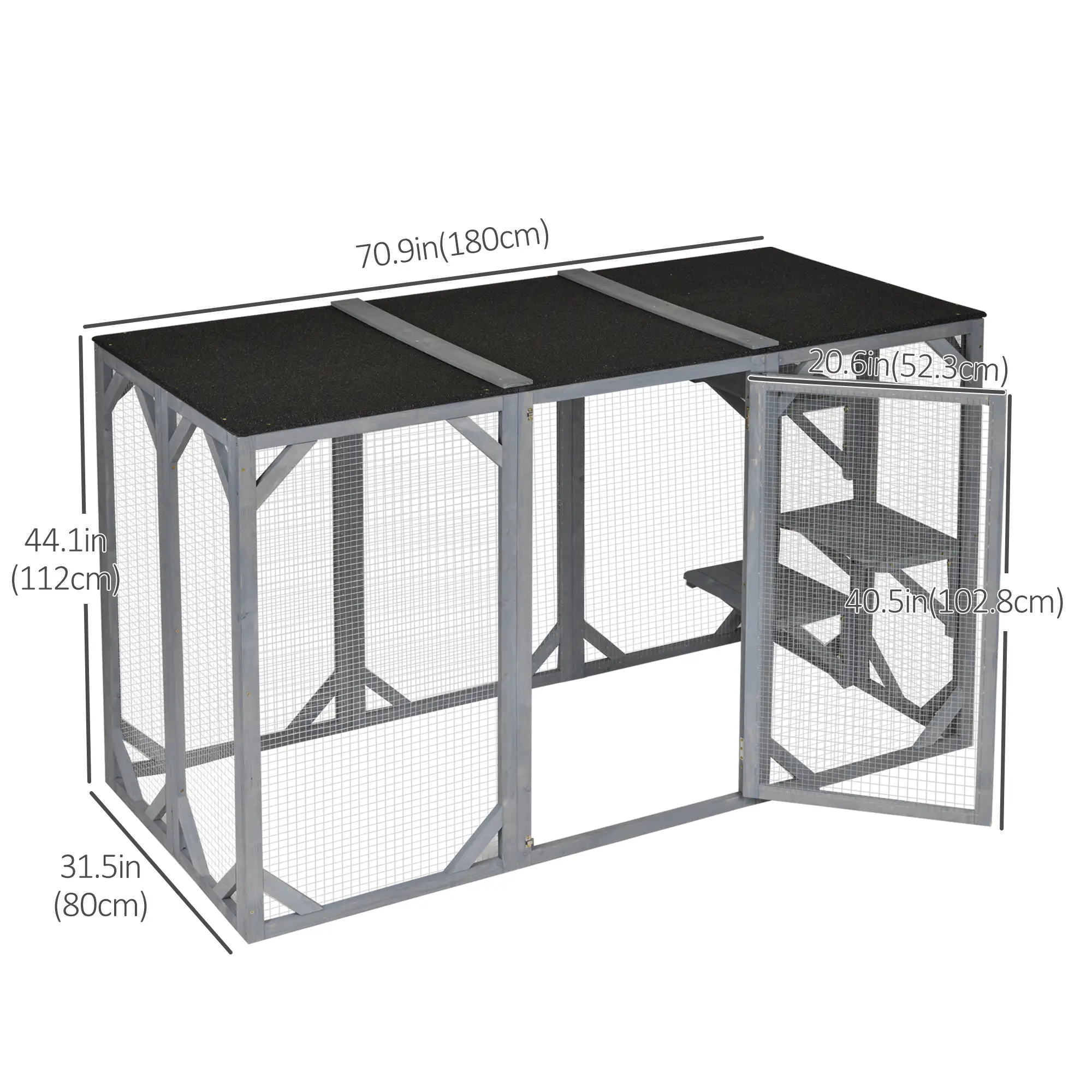 44.1" H Cat Cage, Indoor Outdoor Wooden Pet House, Small Animal Hutch, Grey - Image 3