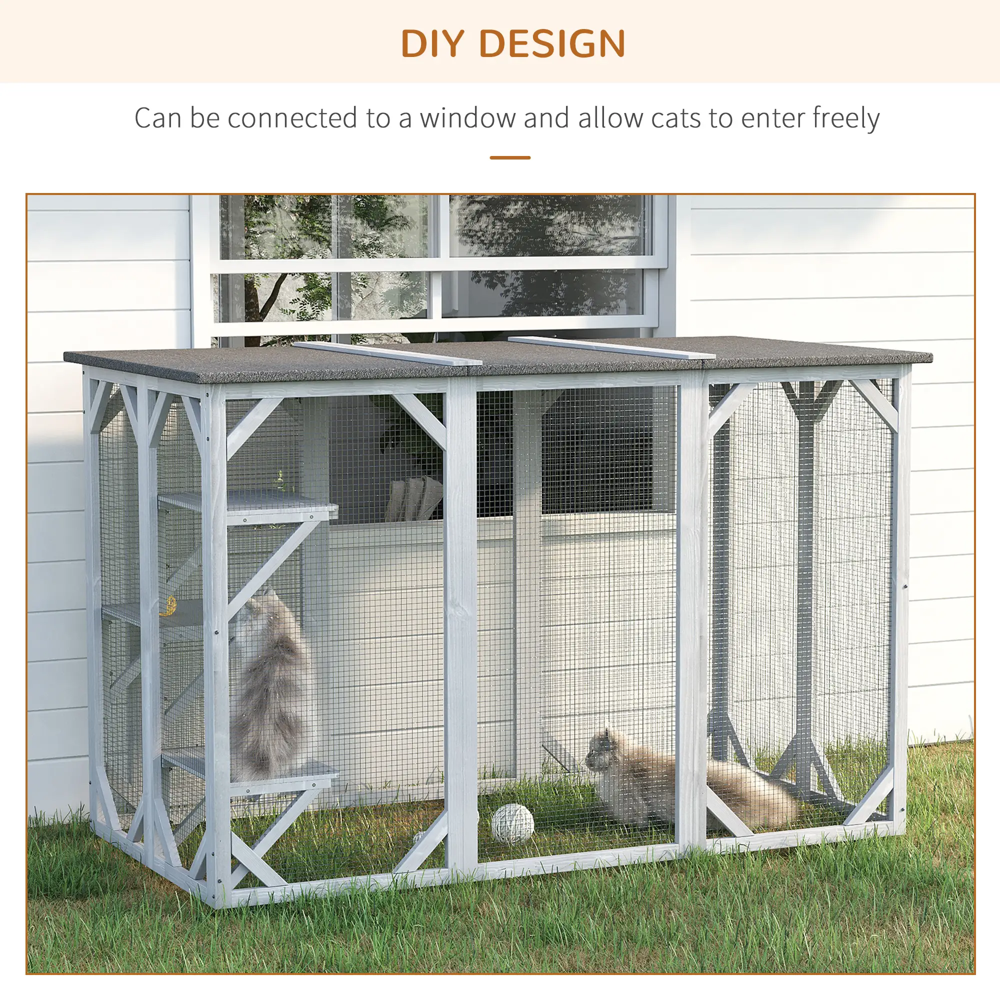 44.1" H Cat Cage, Indoor Outdoor Wooden Pet House, Small Animal Hutch, Grey - Image 4