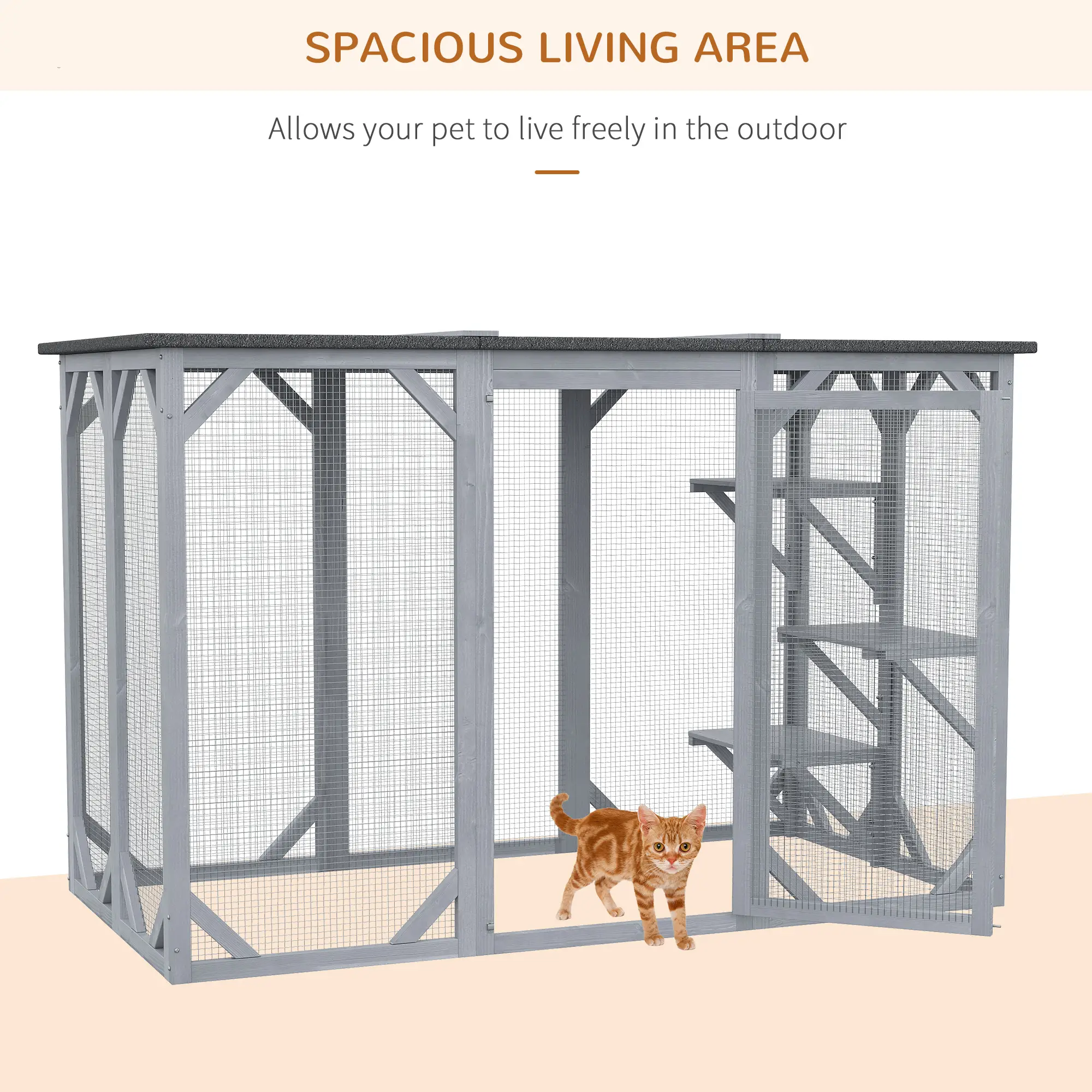44.1" H Cat Cage, Indoor Outdoor Wooden Pet House, Small Animal Hutch, Grey - Image 7