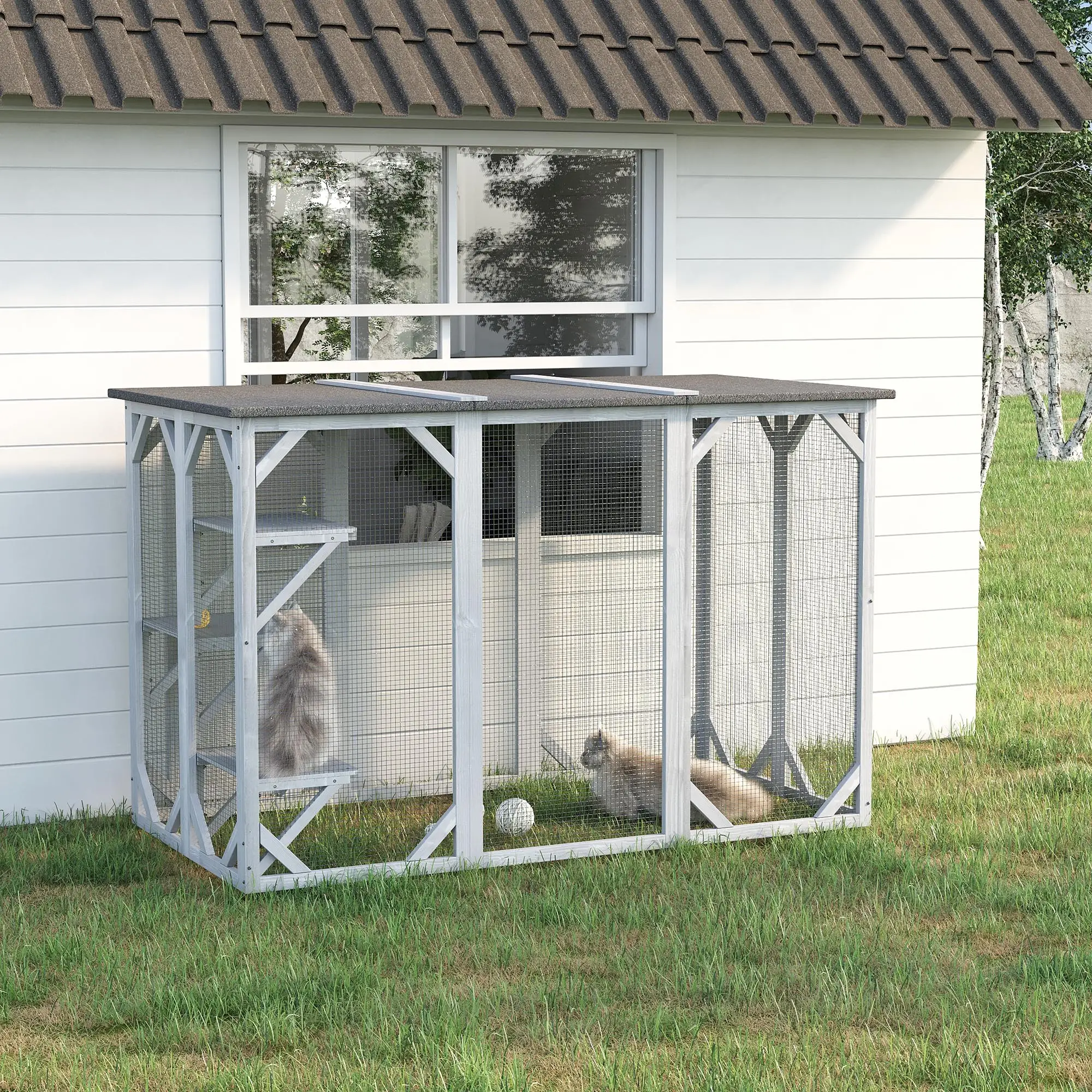 44.1" H Cat Cage, Indoor Outdoor Wooden Pet House, Small Animal Hutch, Grey - Image 8