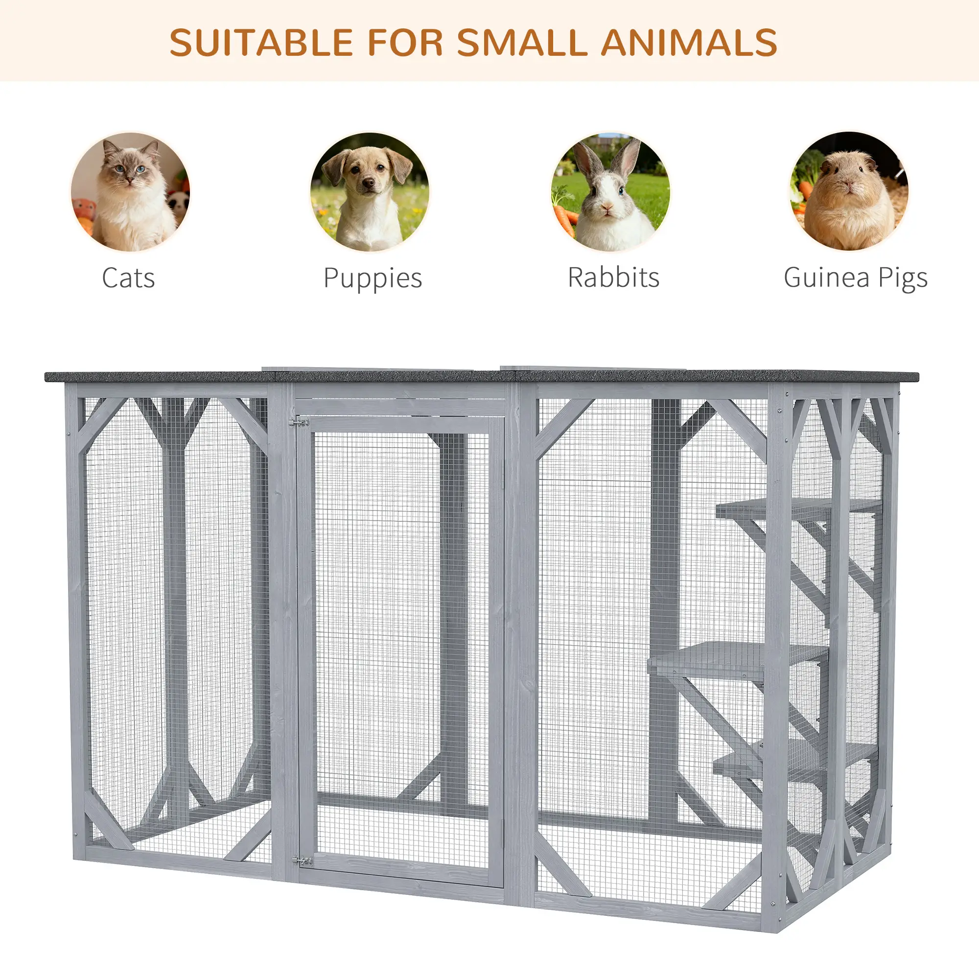 44.1" H Cat Cage, Indoor Outdoor Wooden Pet House, Small Animal Hutch, Grey - Image 9