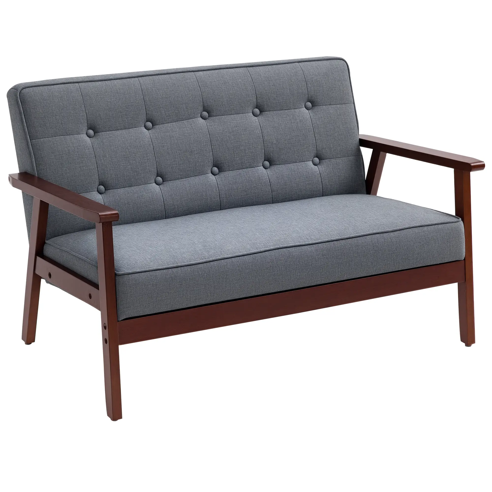 44.5" 2 Seat Sofa, Modern Upholstered Loveseat, Button Tufted Back, Wood Legs, Grey - Image 11