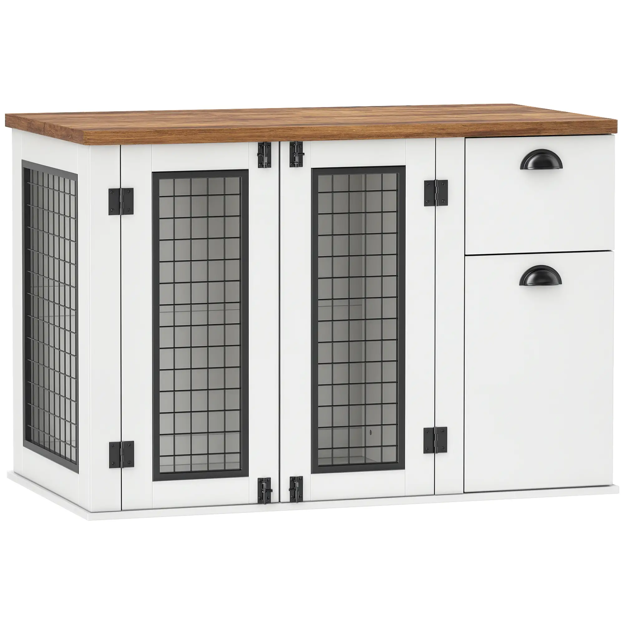44 Dog Crate with Double Doors, Storage Drawer, White - Image 11