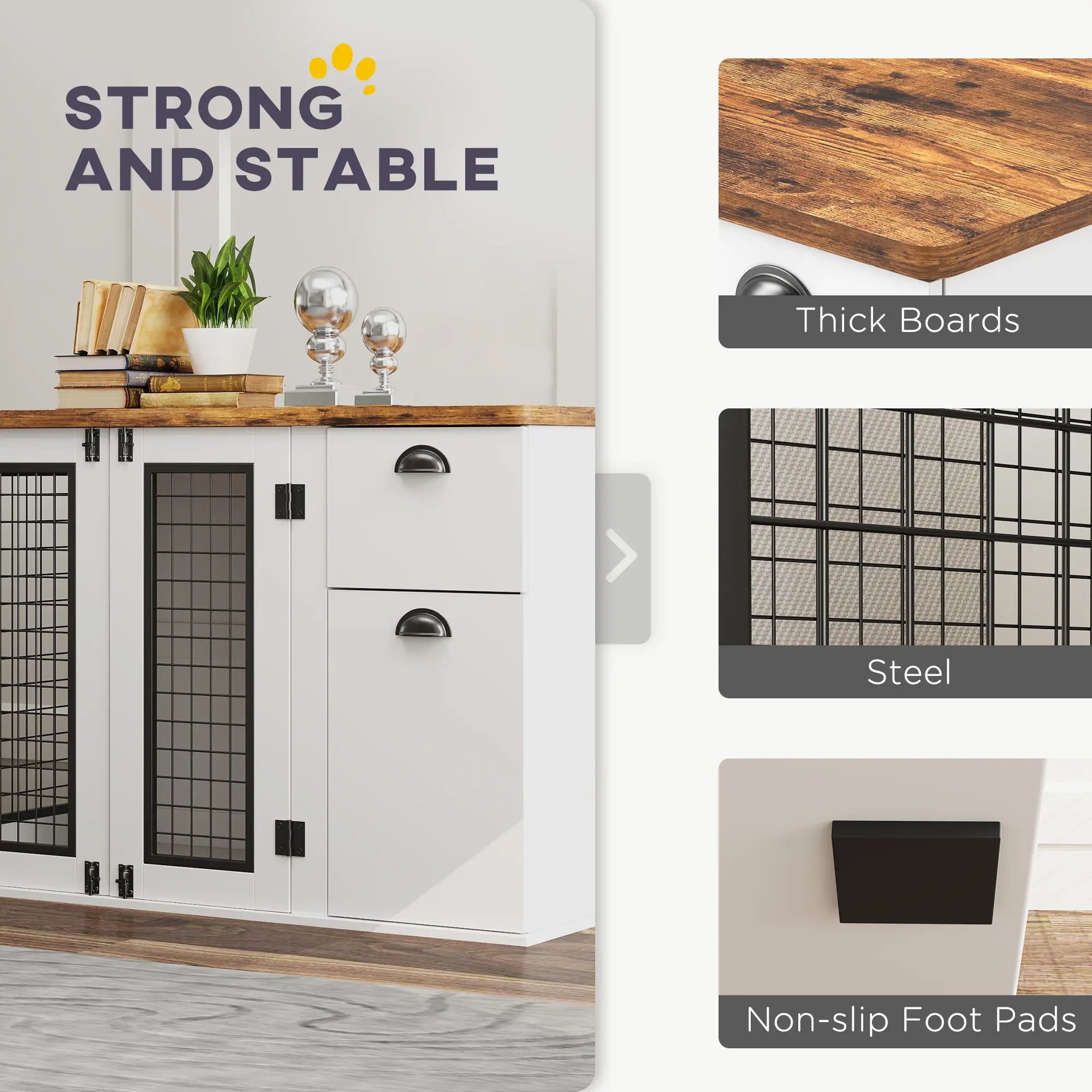 44 Dog Crate with Double Doors, Storage Drawer, White - Image 7