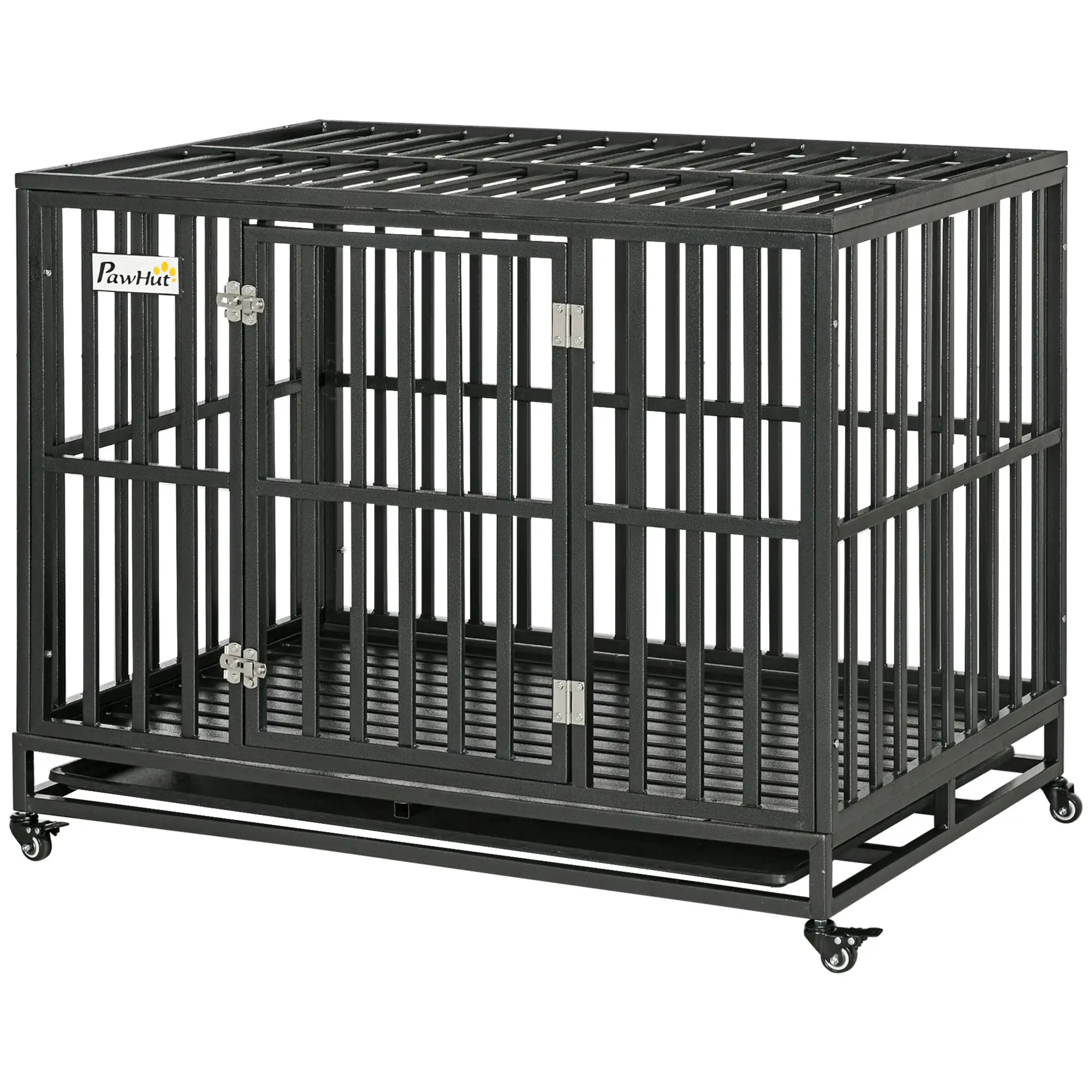 44 Heavy Duty Steel Dog Crate, Pet Cage with Wheels, Black - Image 11