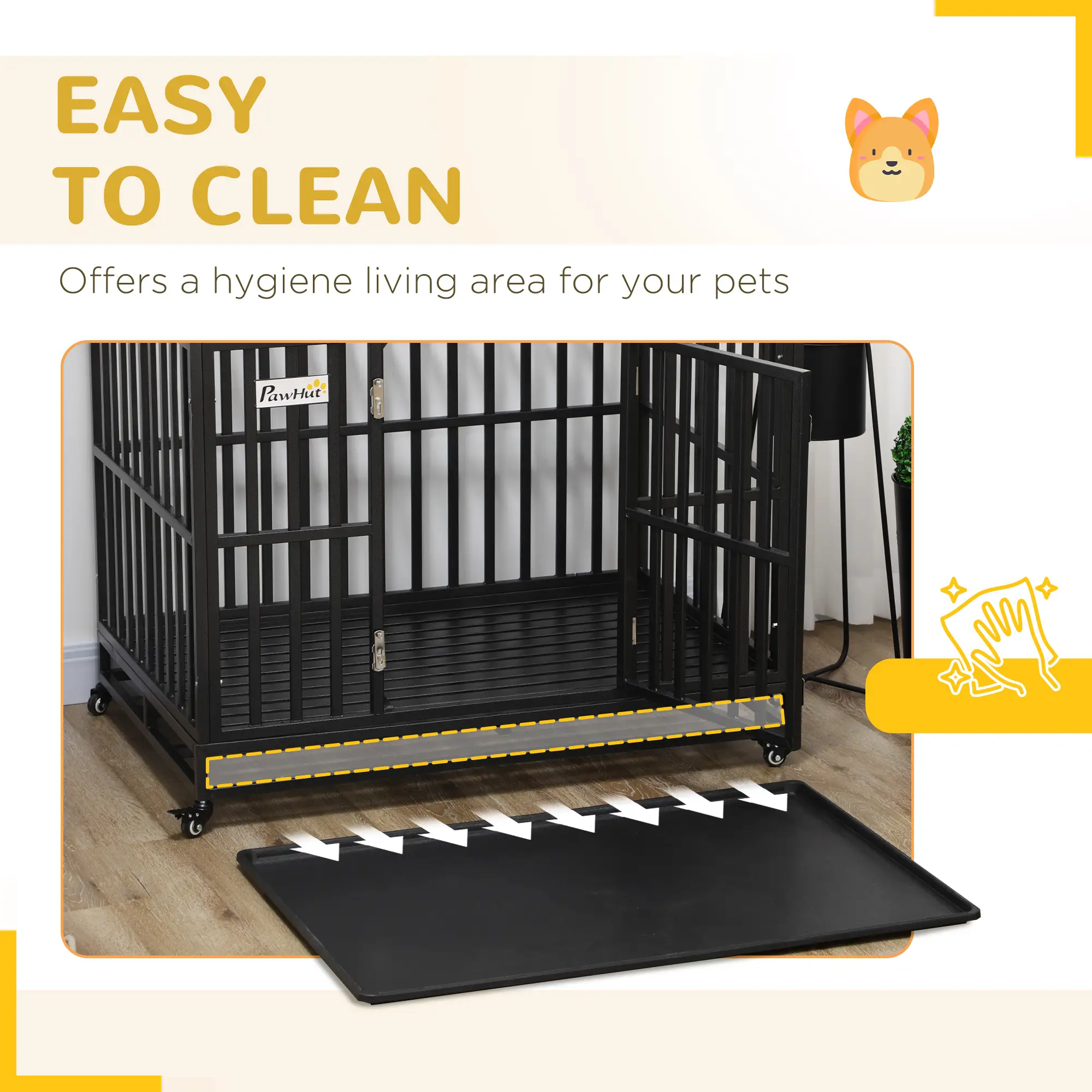 44 Heavy Duty Steel Dog Crate, Pet Cage with Wheels, Black - Image 7