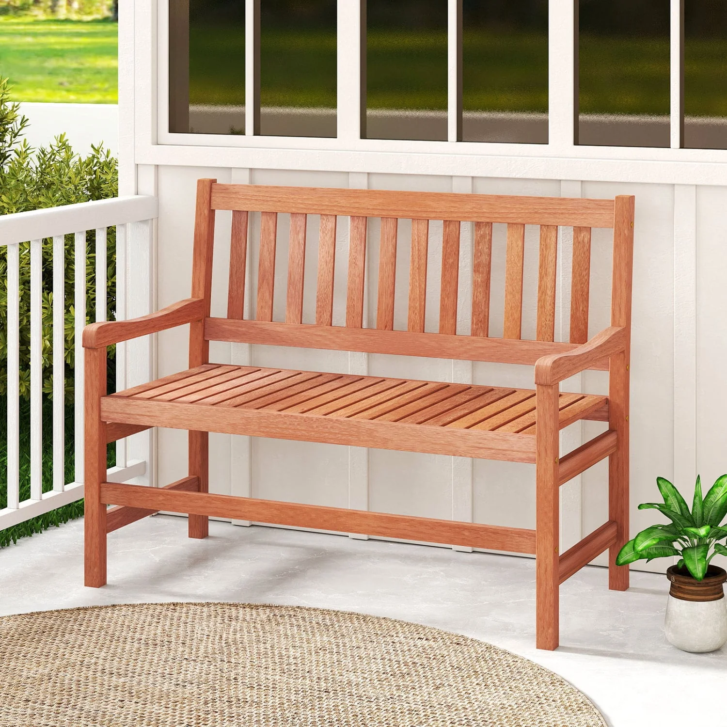 44 Inch 2-Seat Outdoor Loveseat Bench - Image 2