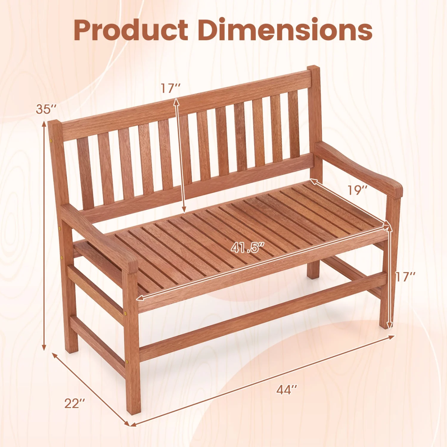 44 Inch 2-Seat Outdoor Loveseat Bench - Image 4