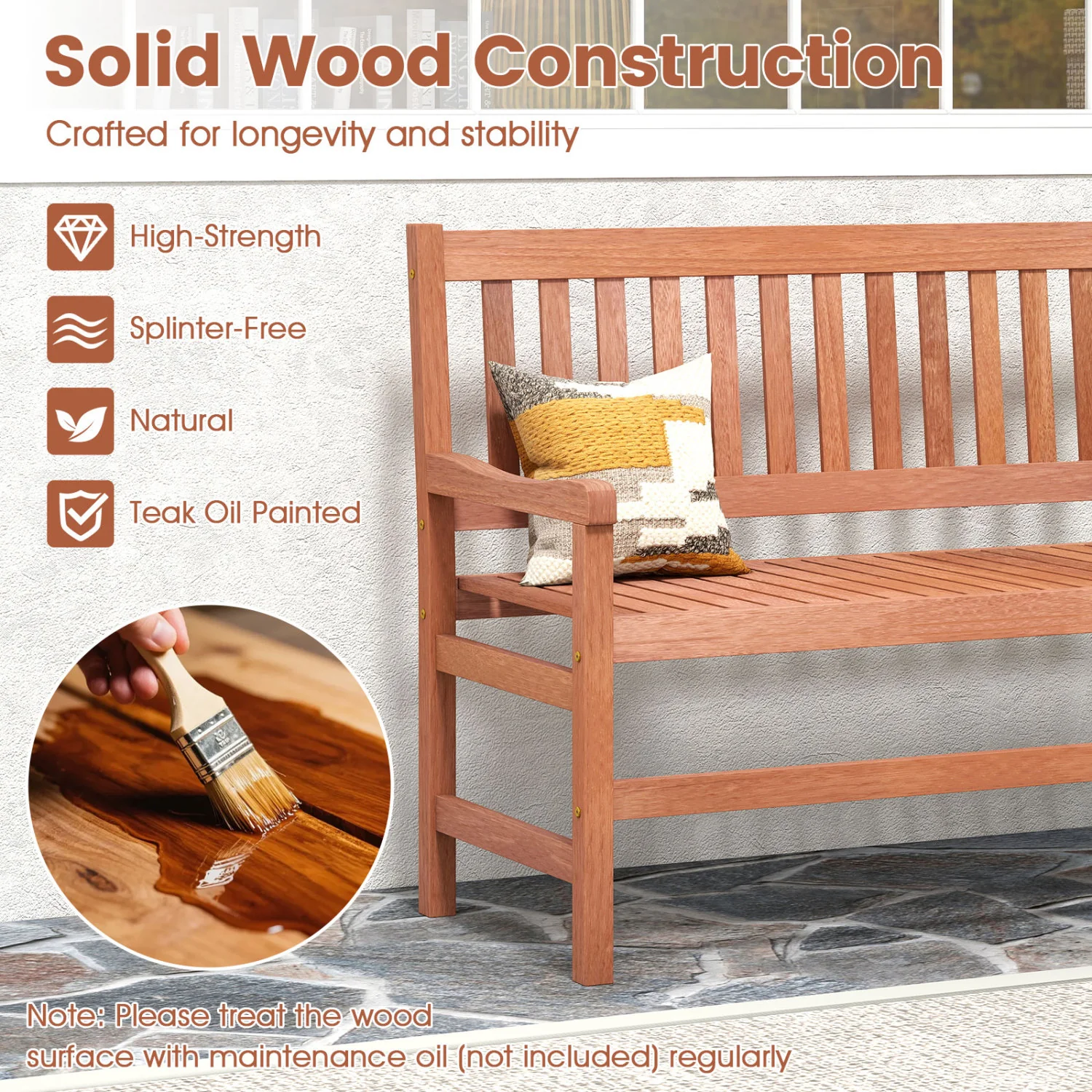 44 Inch 2-Seat Outdoor Loveseat Bench - Image 6