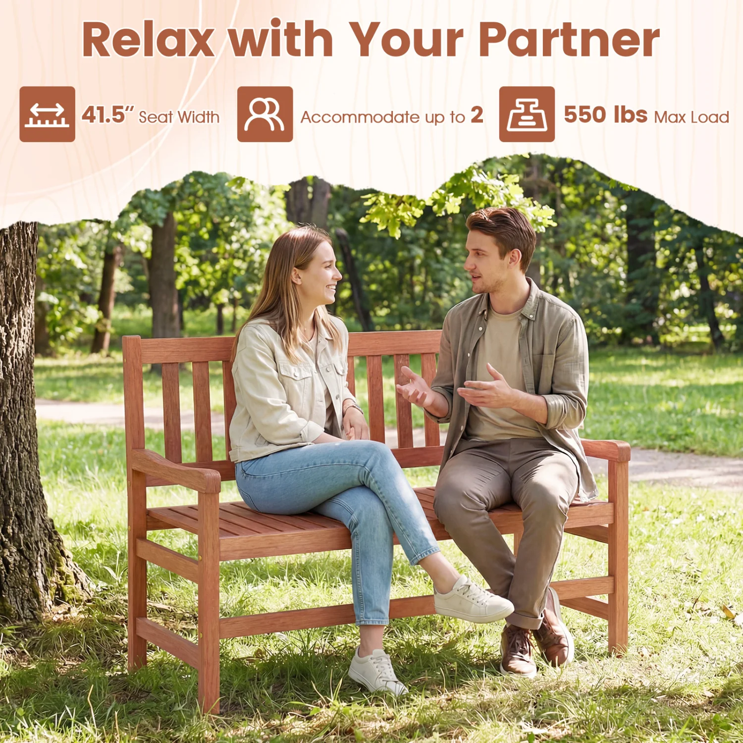 44 Inch 2-Seat Outdoor Loveseat Bench - Image 7