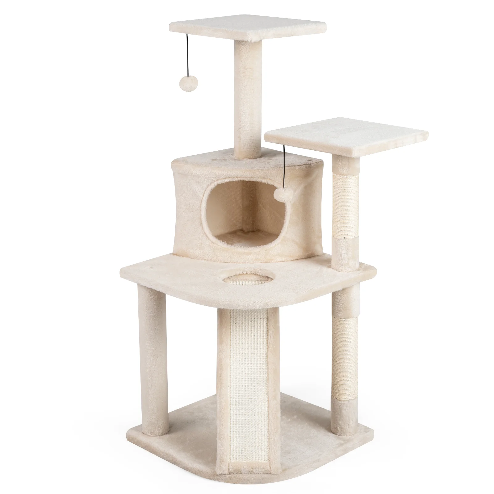 44 Inch Kitten Tower With Condo, 2 Plush Perches, Beige - Image 2