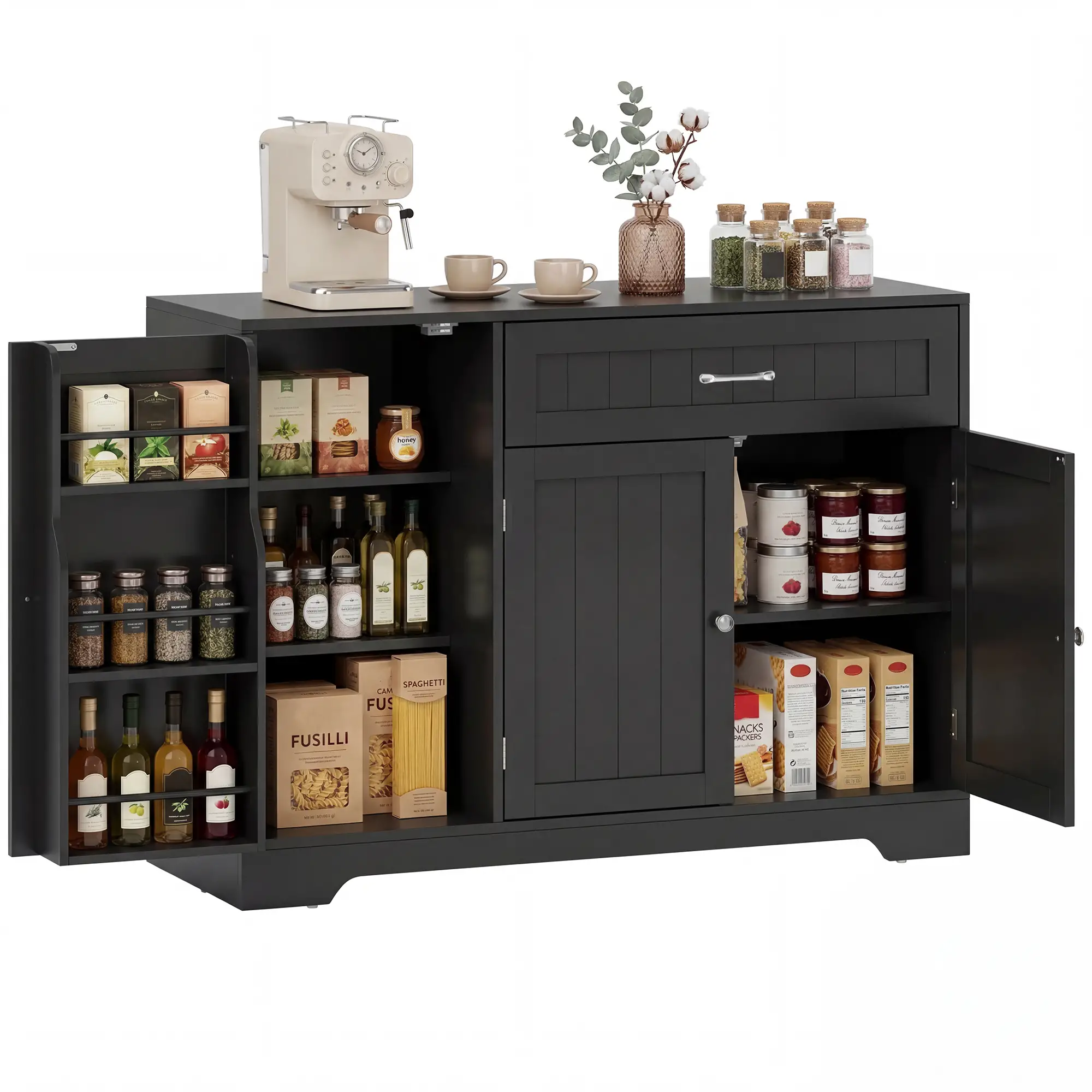44" Modern Kitchen Cabinet with Drawer, Adjustable Shelves, Black - Image 11