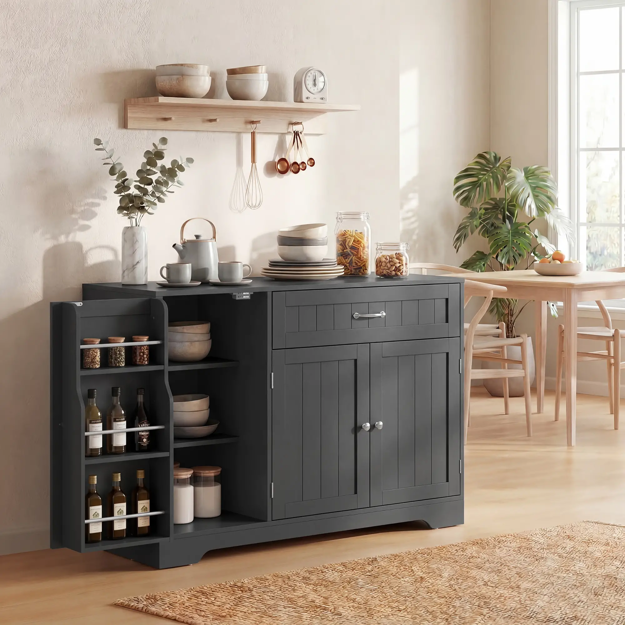 44" Modern Kitchen Cabinet with Drawer, Adjustable Shelves, Black - Image 2