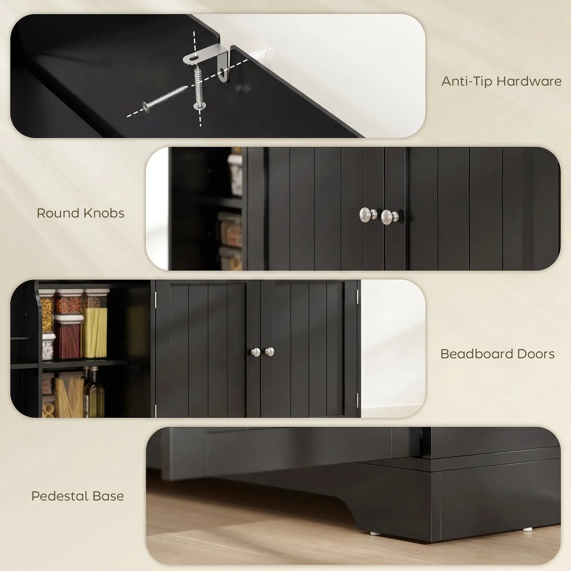 44" Modern Kitchen Cabinet with Drawer, Adjustable Shelves, Black - Image 9