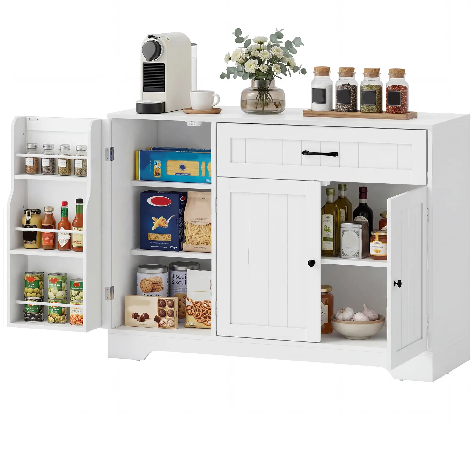 44" Modern Kitchen Cabinet With Drawer, White