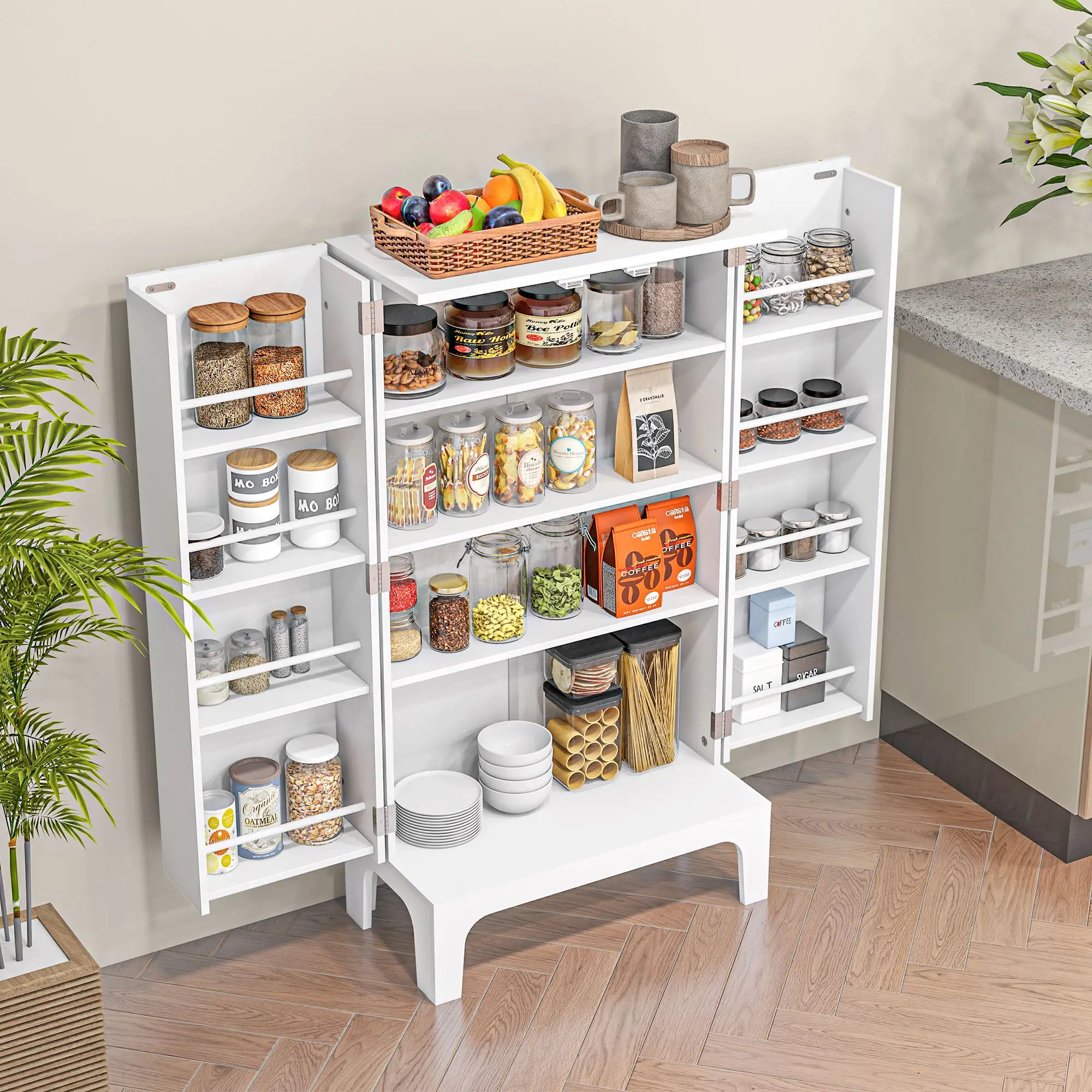 44" Storage Cabinet, 2-Door Kitchen Pantry, 4-Tier Shelving, 8 Spice Racks - Image 10