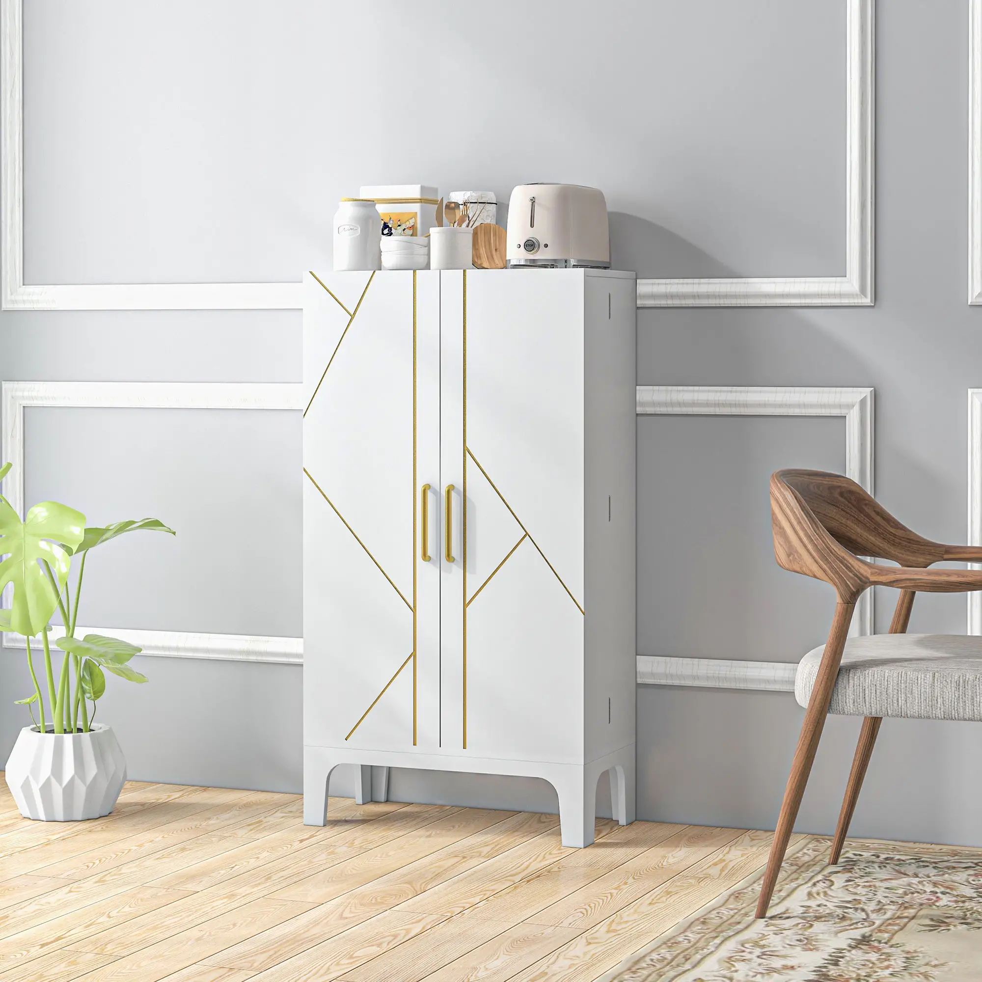 44" Storage Cabinet, 2-Door Kitchen Pantry, 4-Tier Shelving, 8 Spice Racks - Image 8