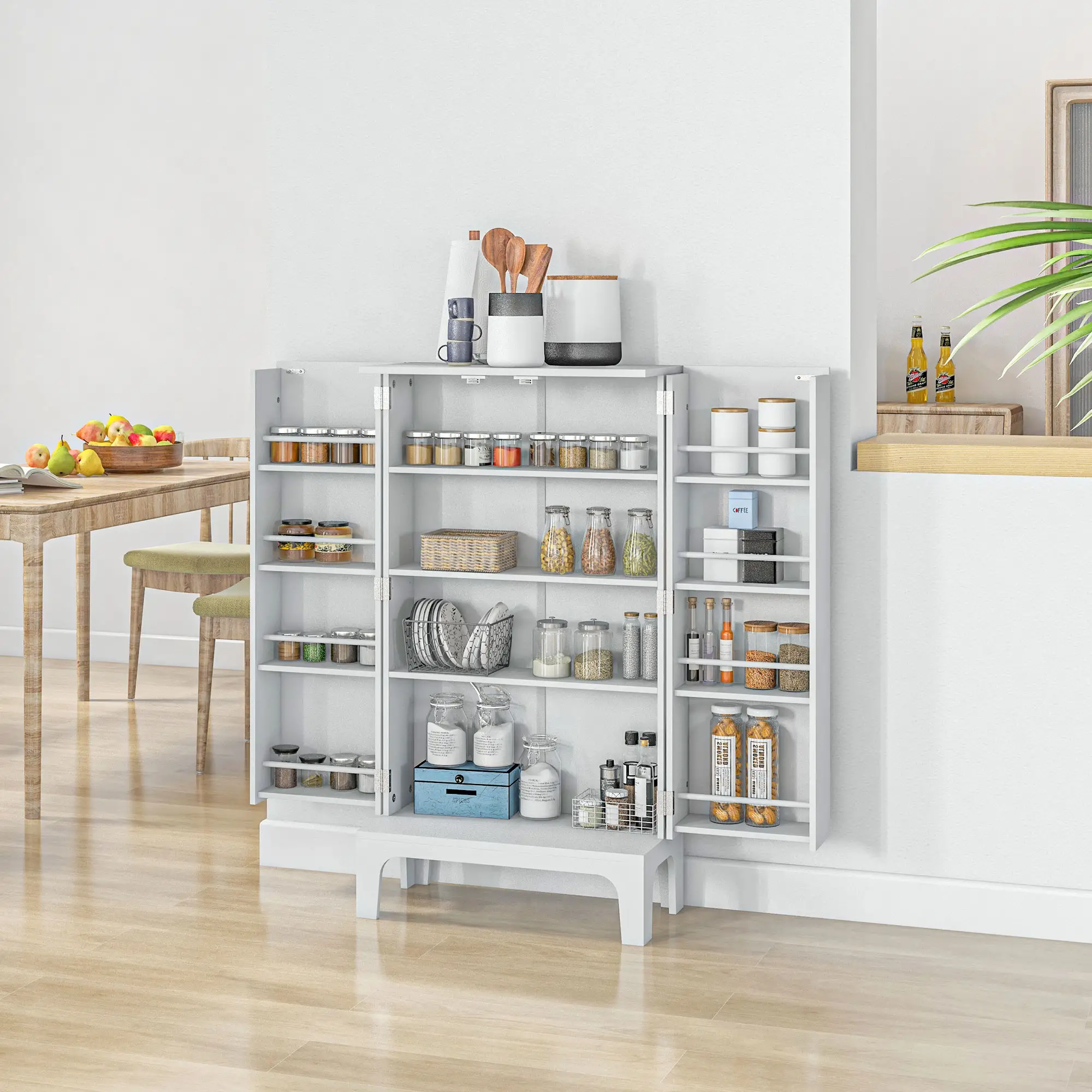 44" Storage Cabinet, 2-Door Kitchen Pantry, 4-Tier Shelving, 8 Spice Racks - Image 9