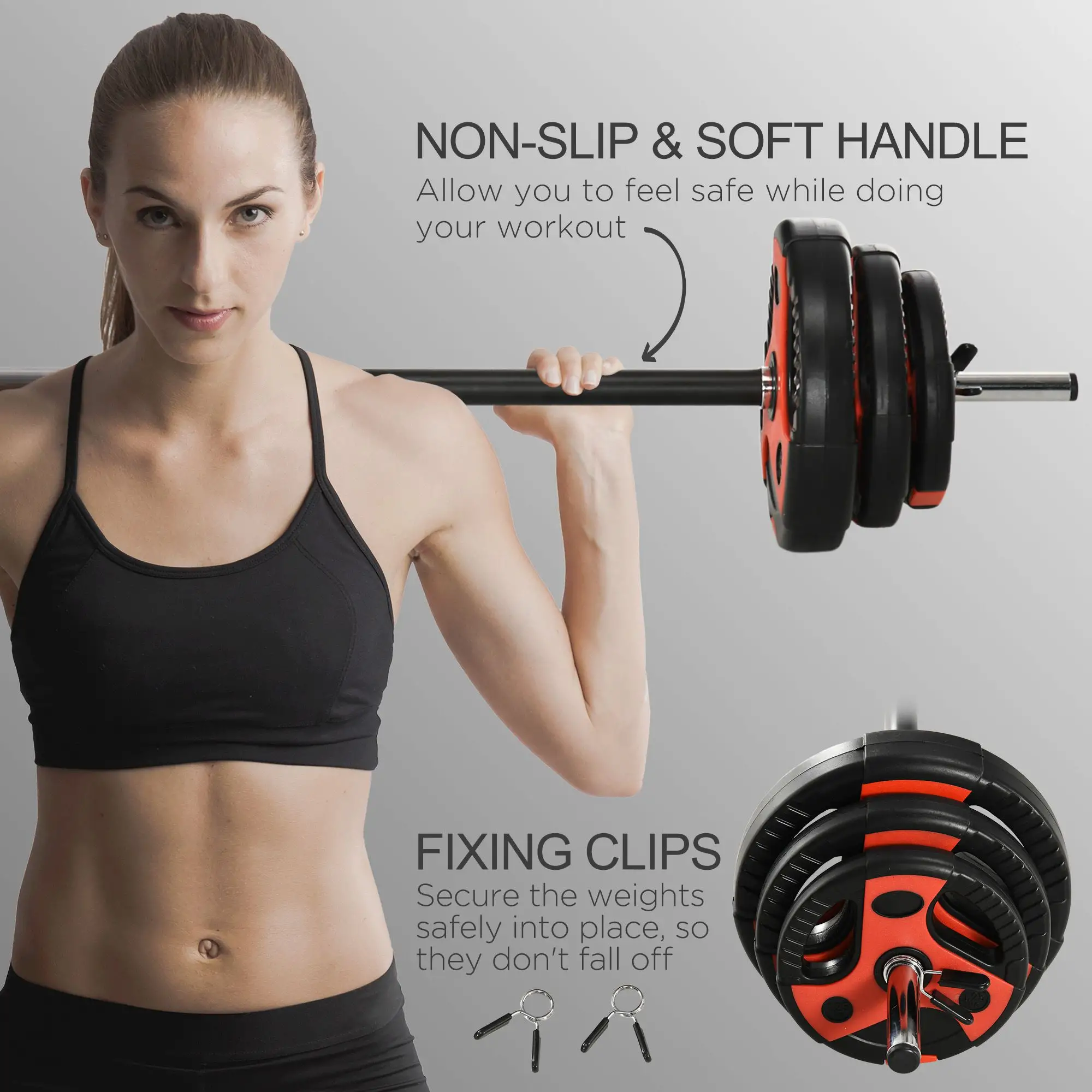 44lbs Adjustable Barbell Weight Set, Free Body Pump Bar, Black and Red - Image 6