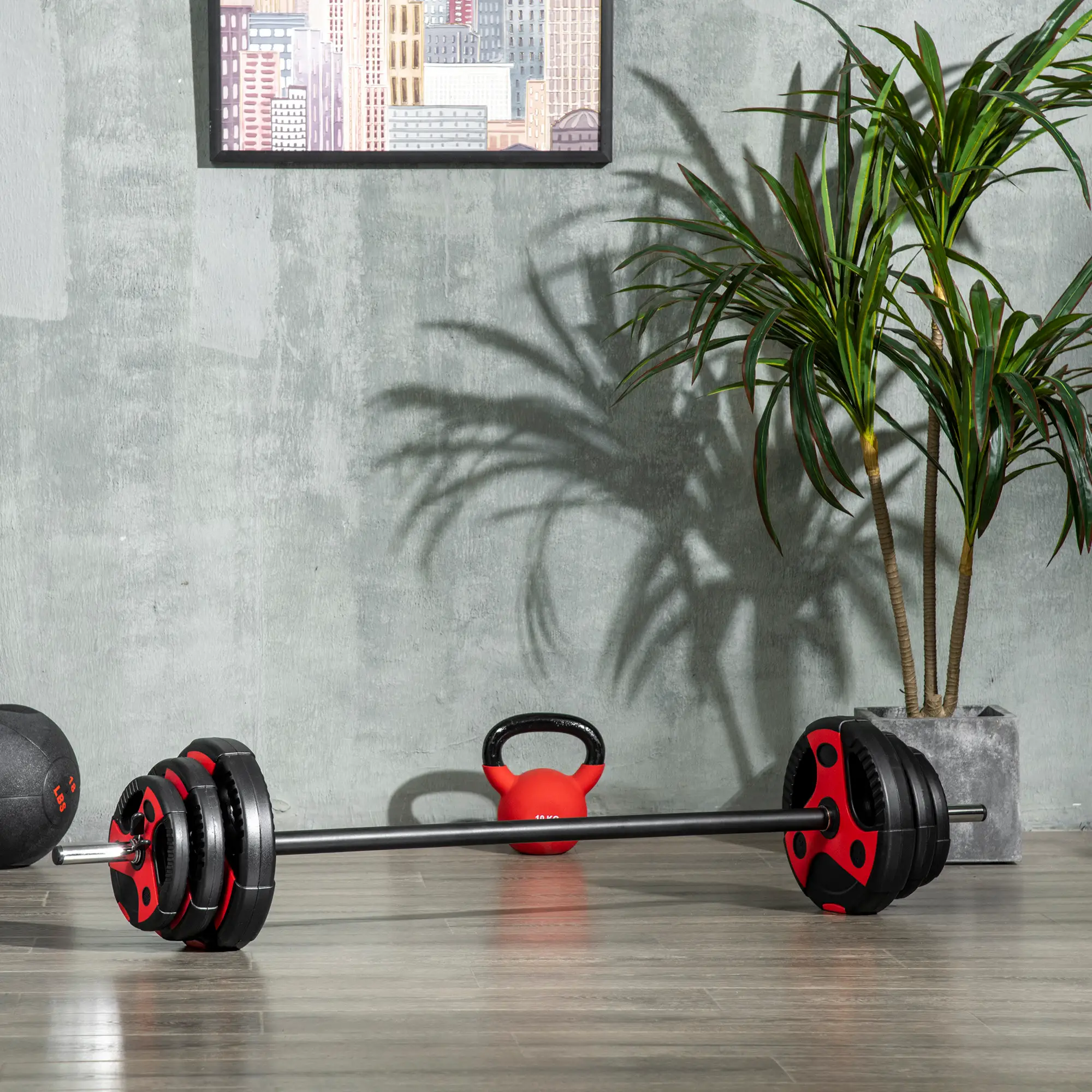44lbs Adjustable Barbell Weight Set, Free Body Pump Bar, Black and Red - Image 8