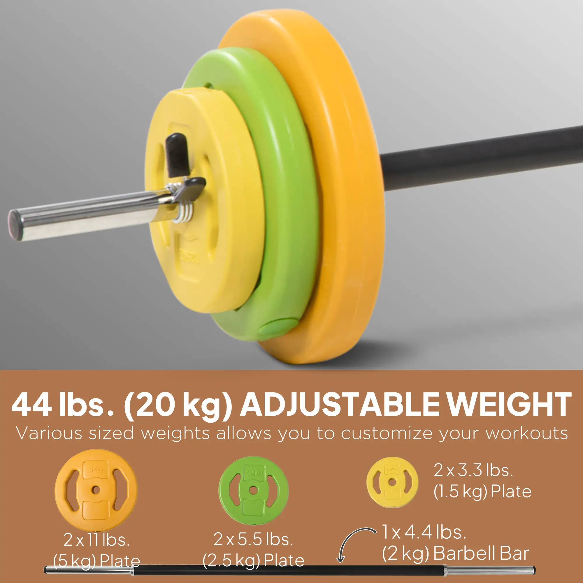 44lbs Adjustable Barbell Weight Set, Non-Slip Handle, Home Gym - Image 4