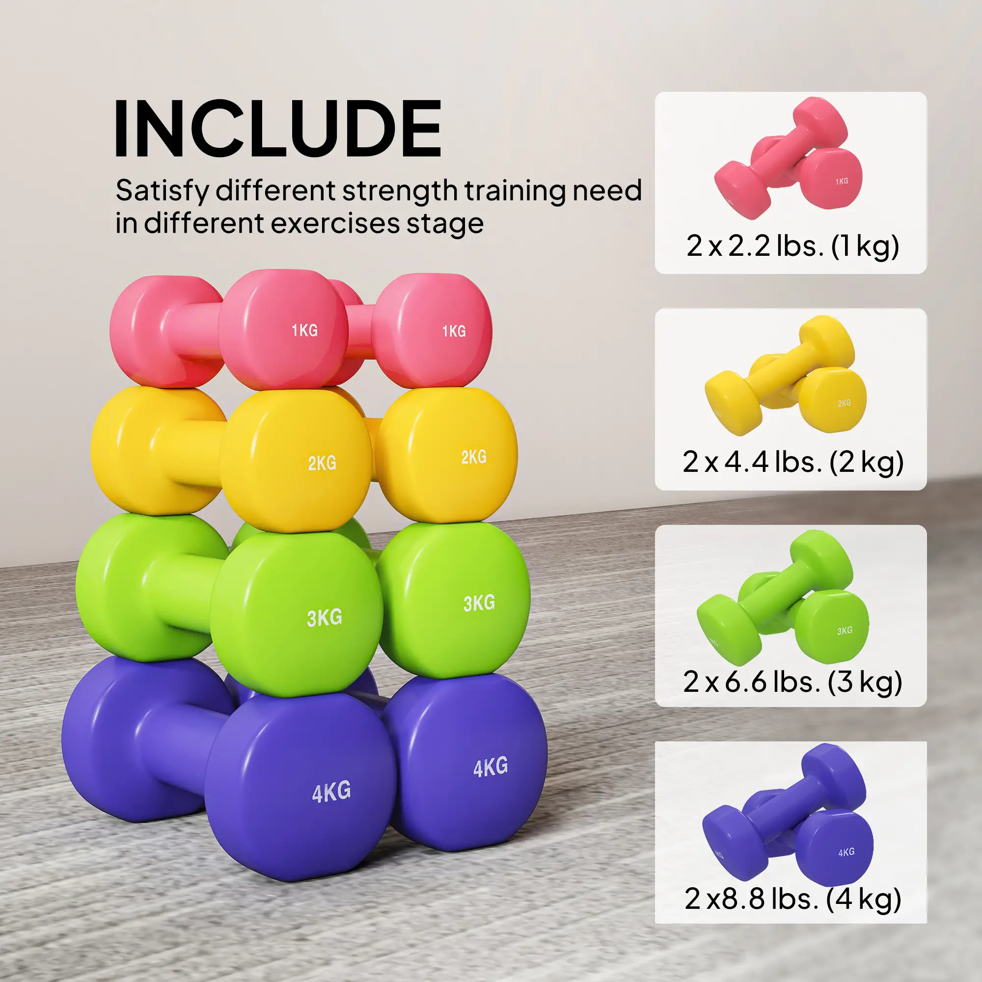 44lbs Hex Dumbbell Set, Hand Weights for Home Gym, Multi-Colour - Image 5
