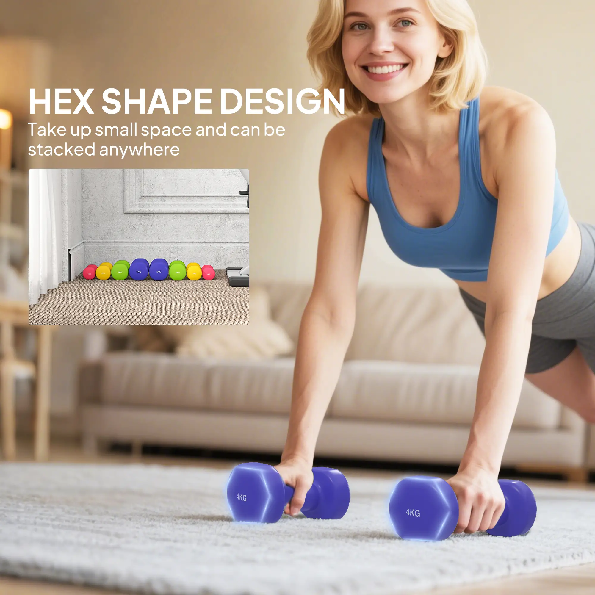 44lbs Hex Dumbbell Set, Hand Weights for Home Gym, Multi-Colour - Image 6