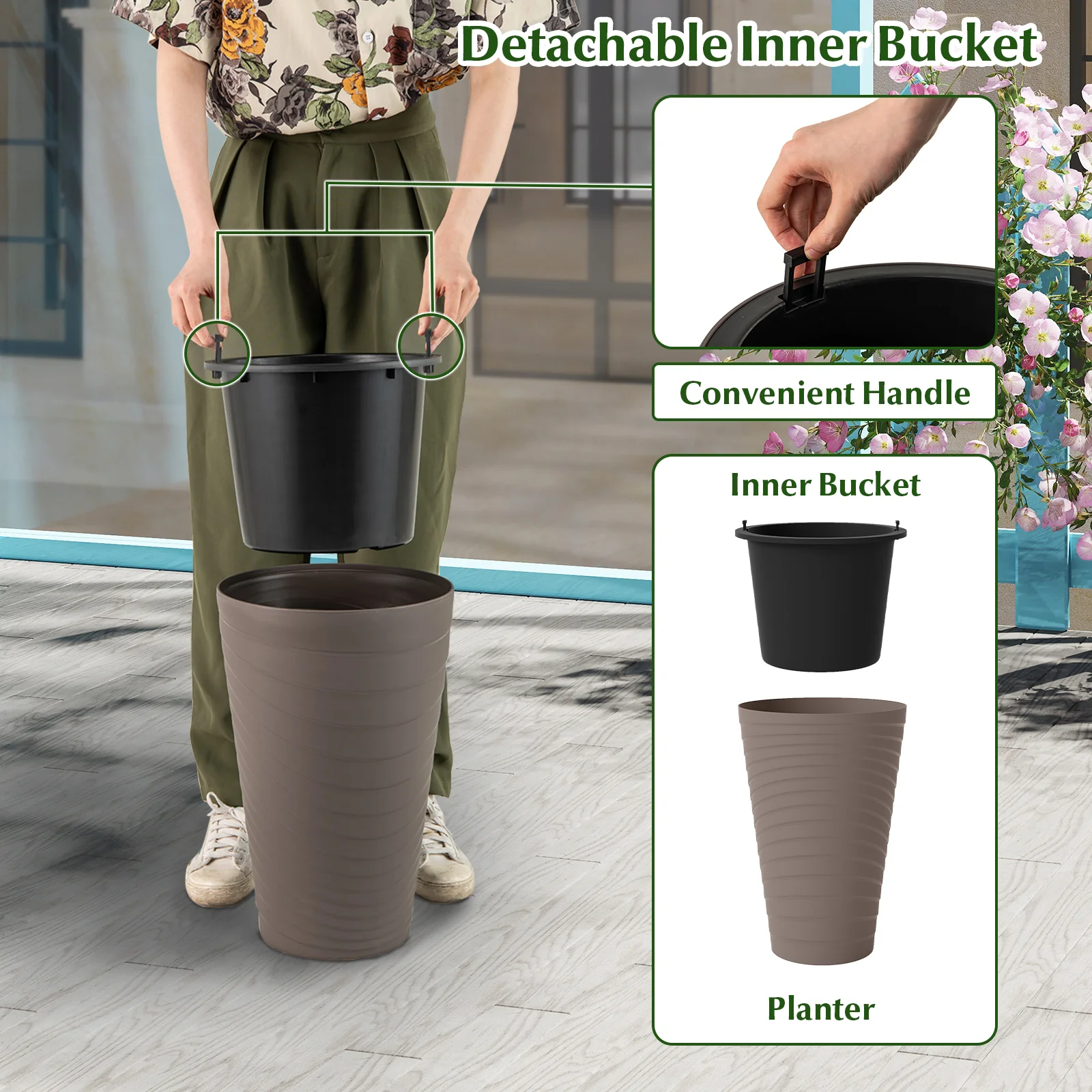 45 cm Tall Flower Pot Set Of 2, Brown - Image 8