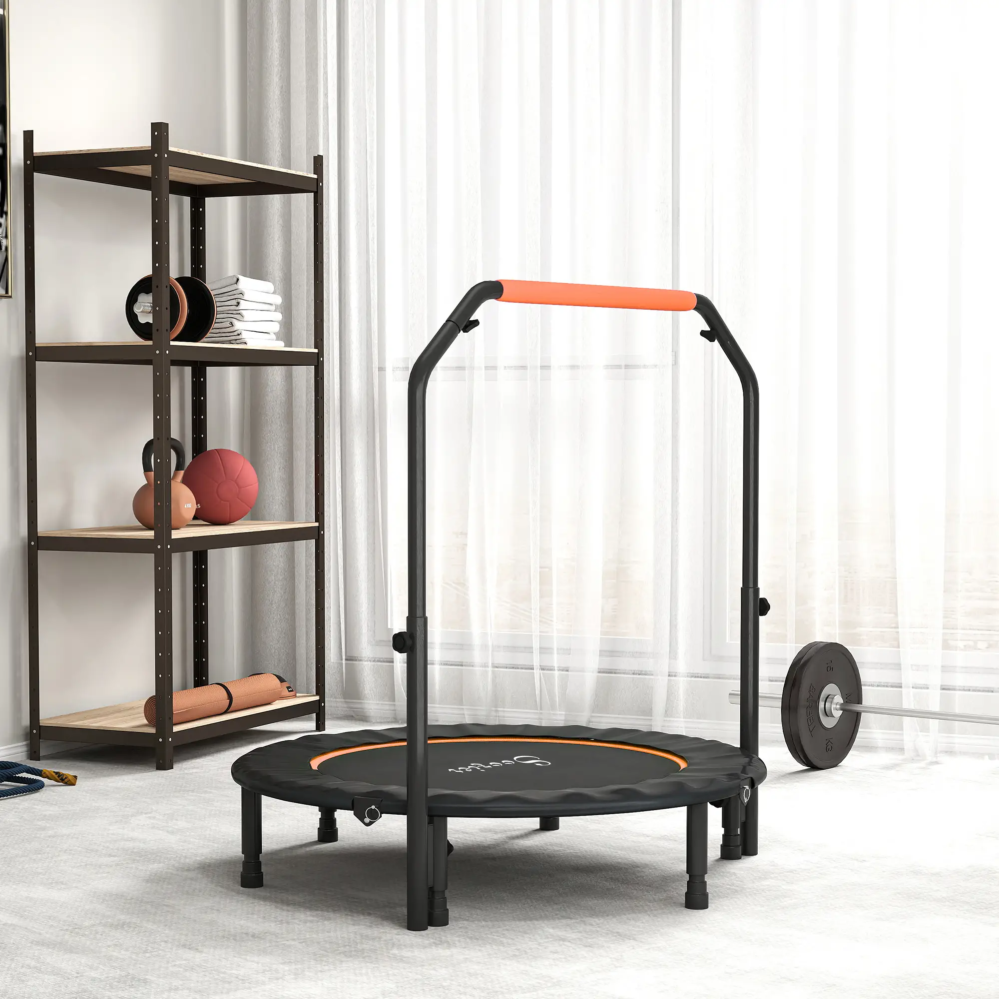45" Foldable Mini Fitness Trampoline, Adjustable Foam Handle, Orange - Image 8