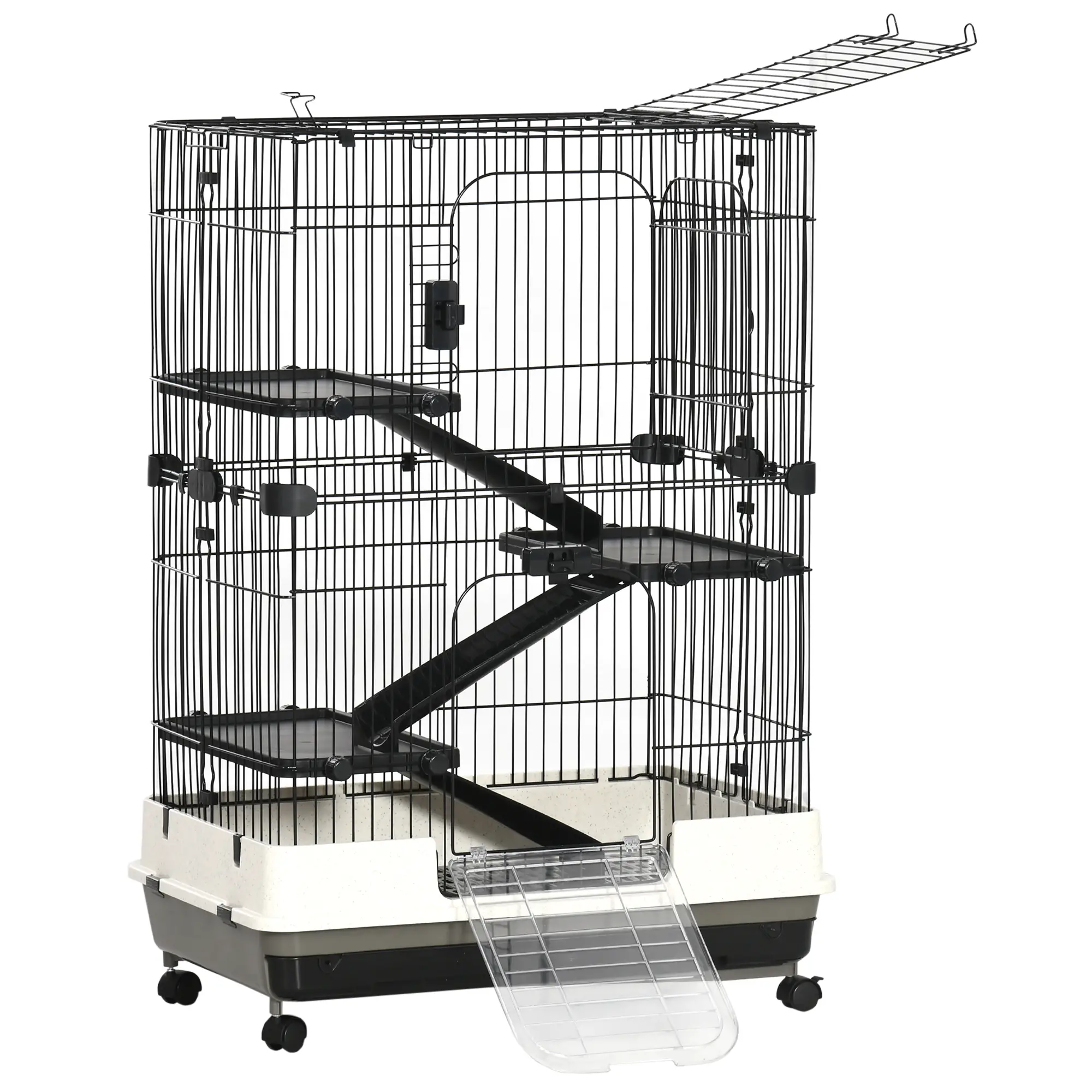 45"H 4-Level Rabbit Hutch, Universal Wheels, Slide-Out Tray, Black - Image 11