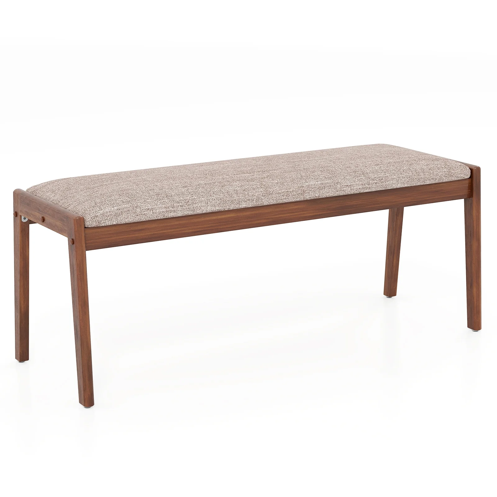 45 Inch Farmhouse Bench, Rubber Wood Legs, Fabric Padded Seat, Beige - Image 4