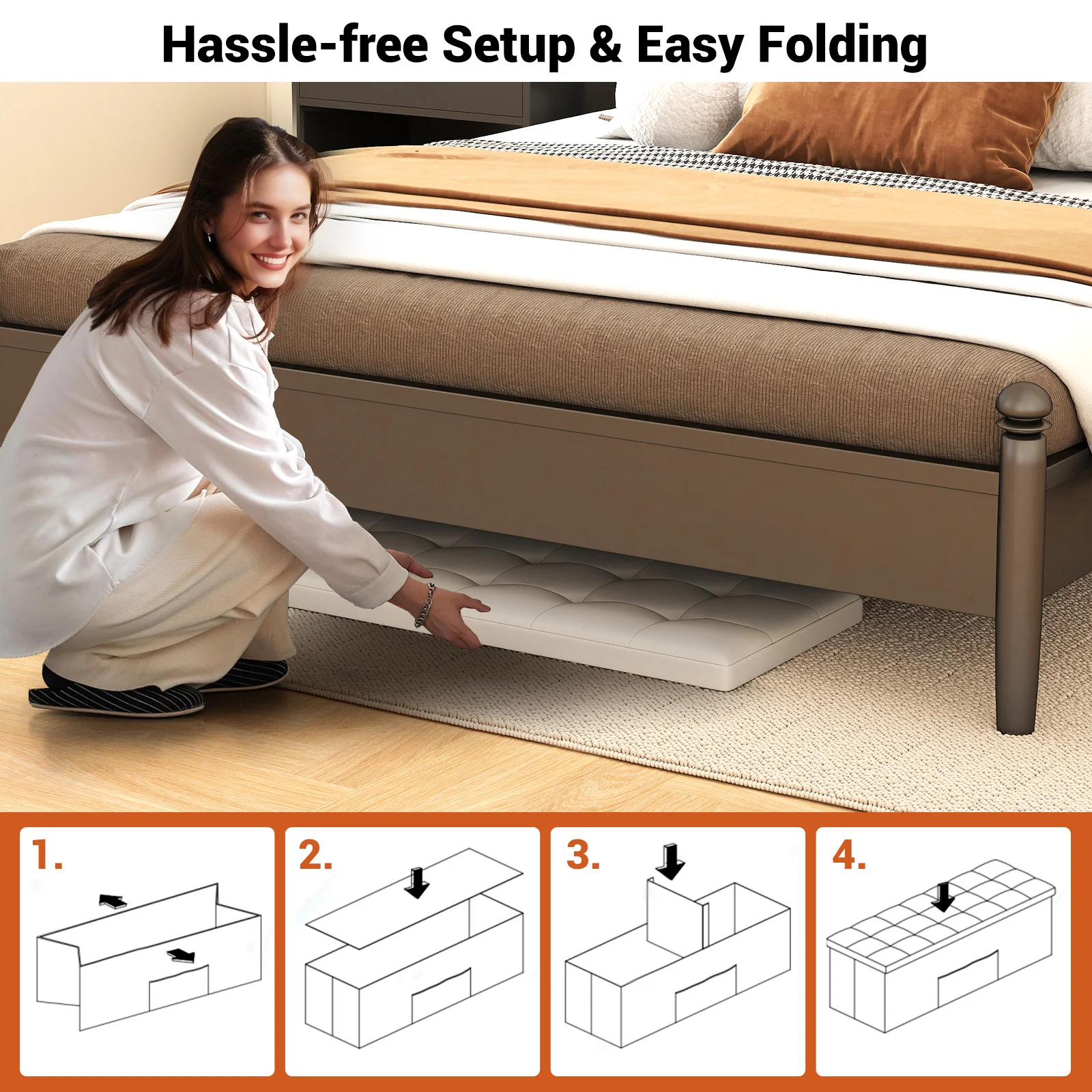 45 Inch Large Folding Ottoman Storage Seat, White - Image 10