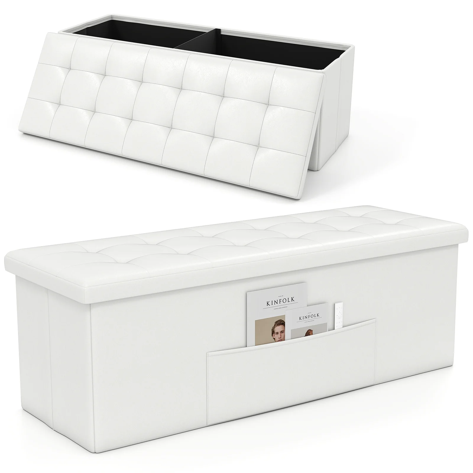 45 Inch Large Folding Ottoman Storage Seat, White - Image 4