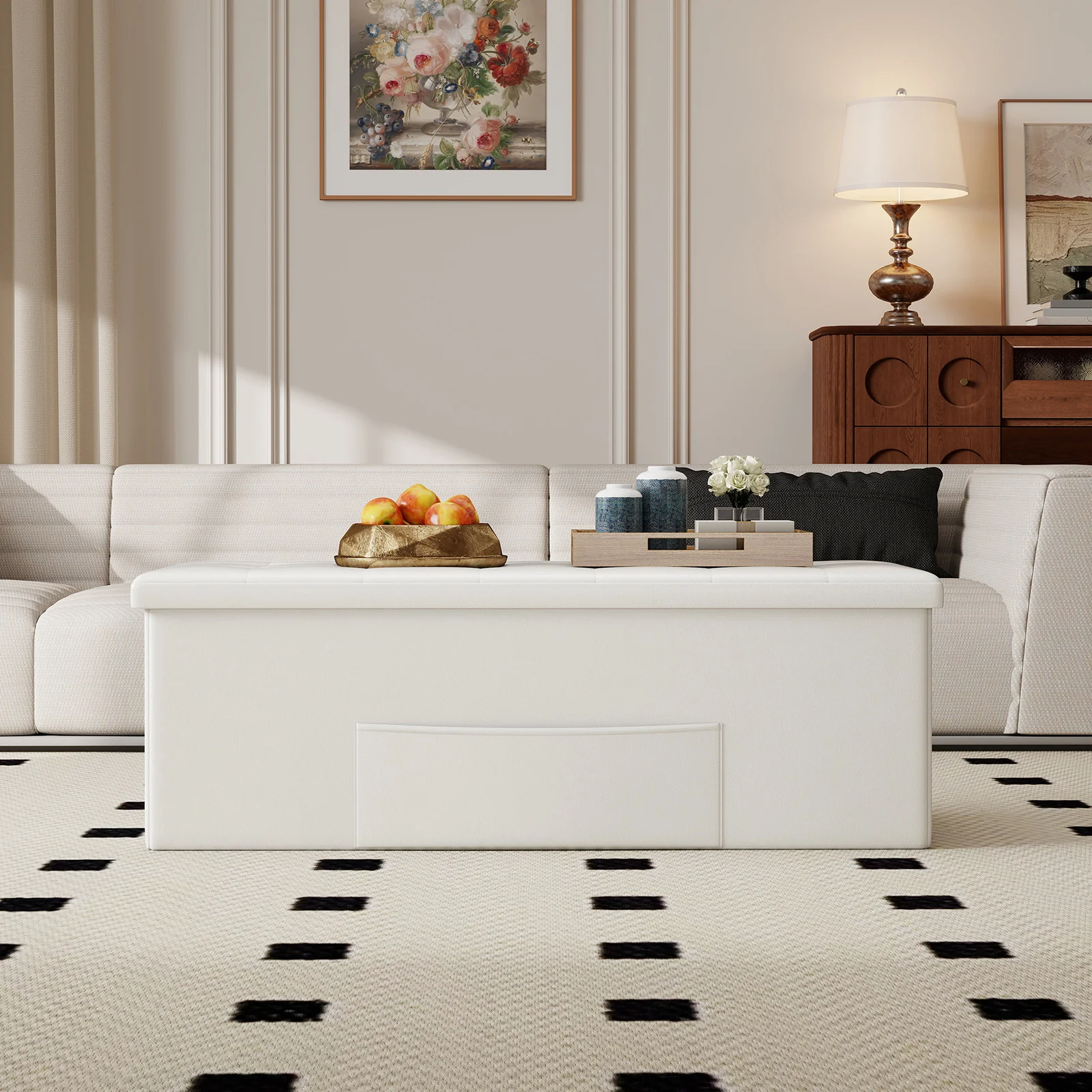 45 Inch Large Folding Ottoman Storage Seat, White - Image 6