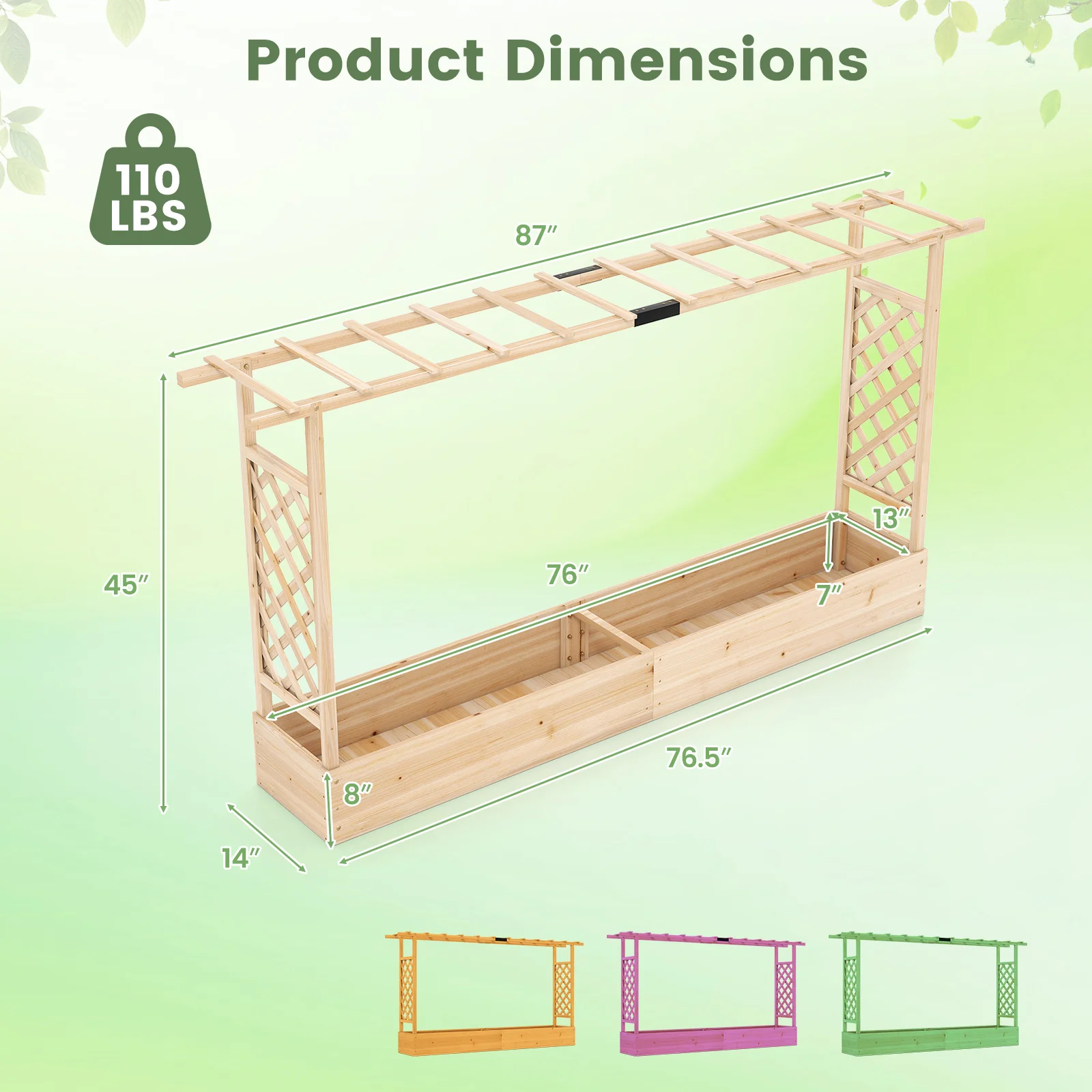 45 Inch Tall Wooden Raised Garden Bed with Side Trellis and Hanging Roof Drainage Holes, Natural - Image 5