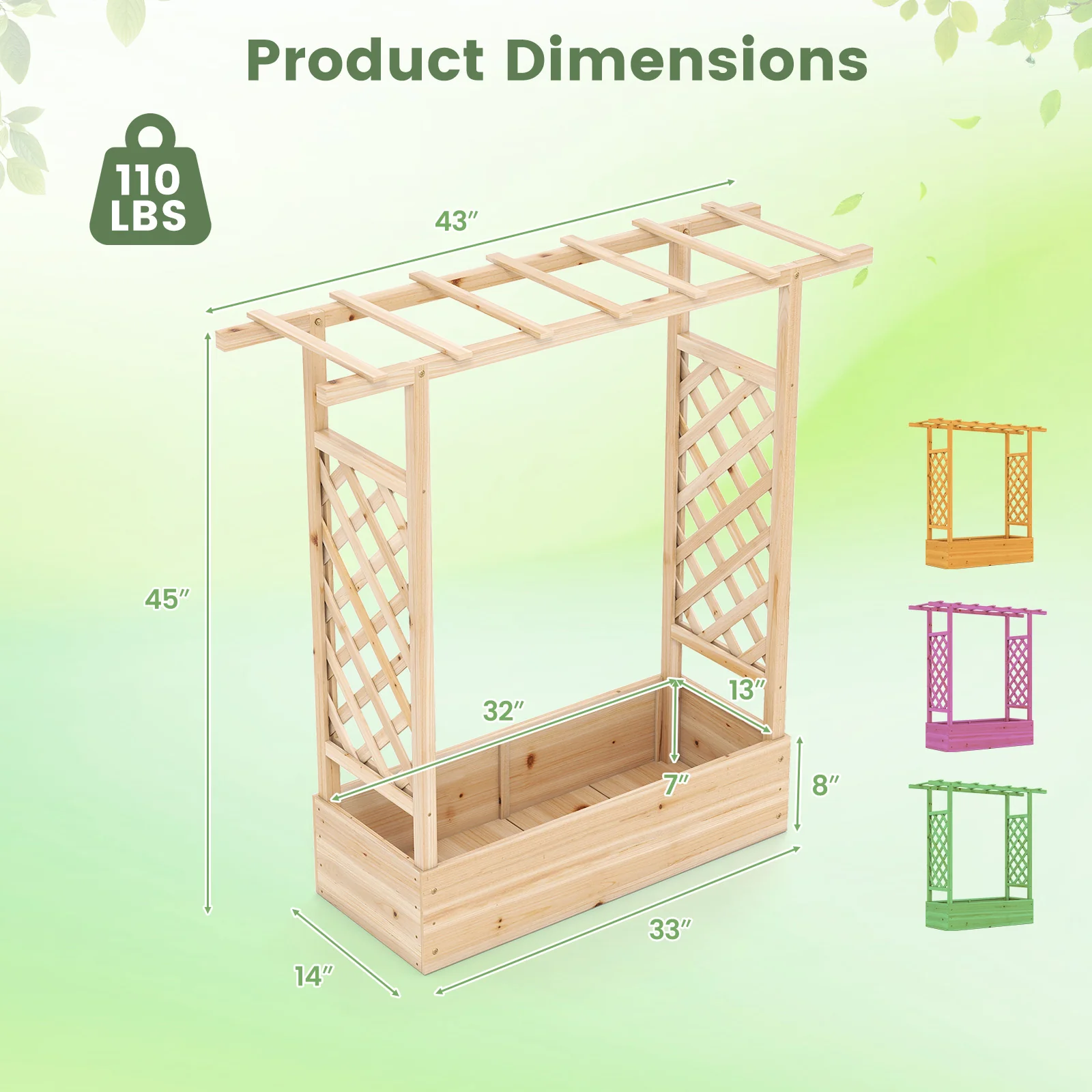 45 inch Tall Wooden Raised Garden Bed with Side Trellis and Hanging Roof, Natural - Image 5