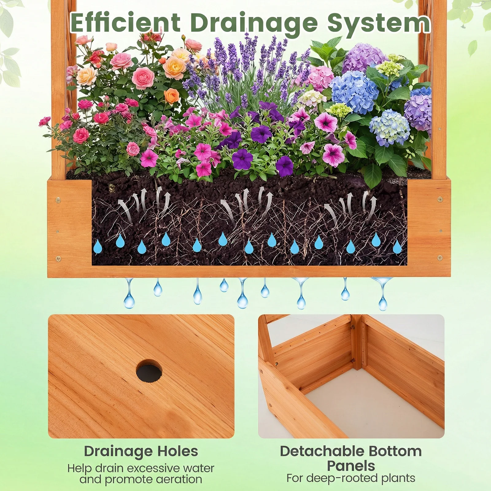 45 inch Tall Wooden Raised Garden Bed with Side Trellis and Hanging Roof, Orange - Image 10