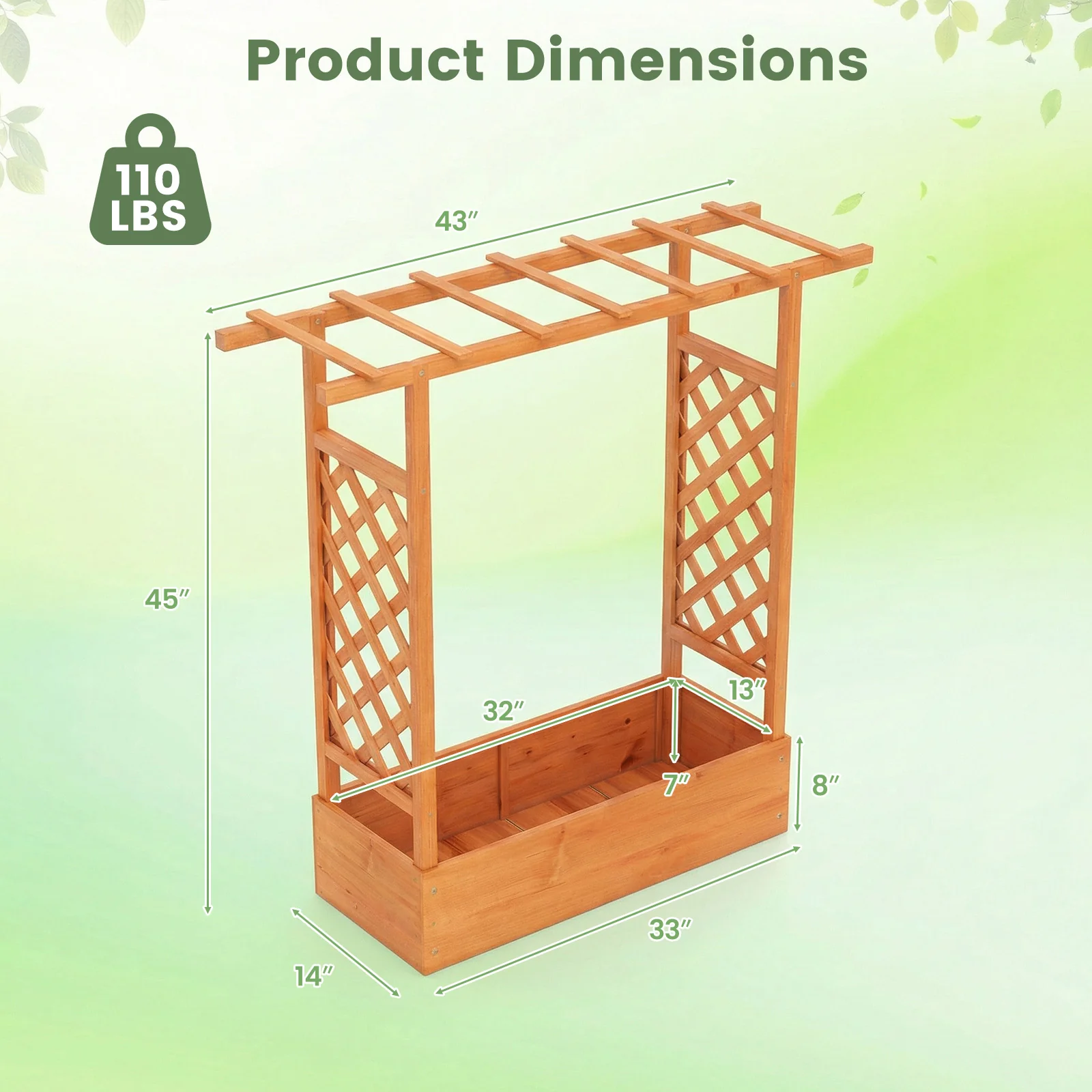 45 inch Tall Wooden Raised Garden Bed with Side Trellis and Hanging Roof, Orange - Image 5